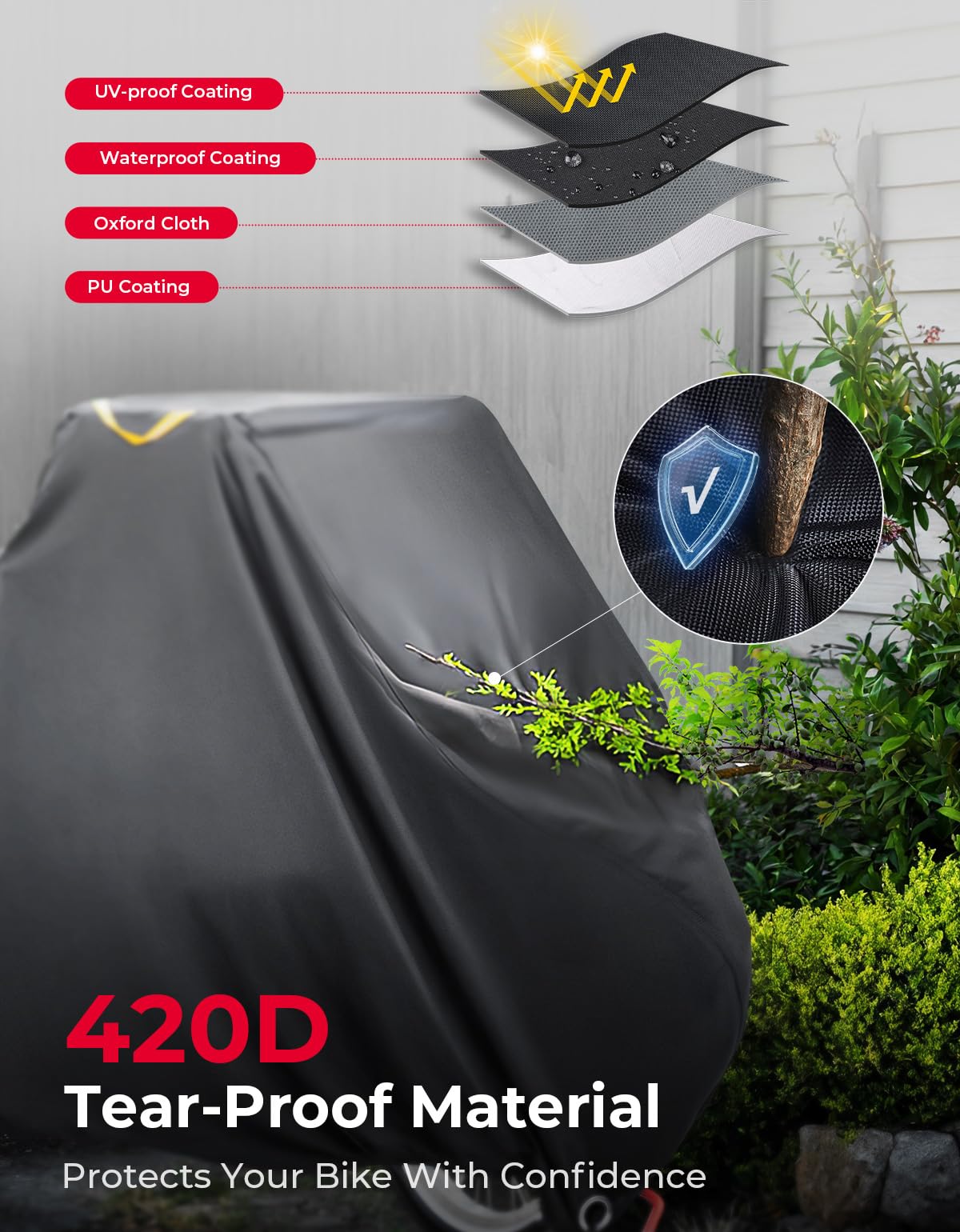 KEMIMOTO Housse de vélo cargo d'extérieur, 420D très résistante, housse de pluie extra longue, imperméable, protection UV, coupe-vent, pliable, pour tricycles adultes, vélos à 3 roues, vélos cargo