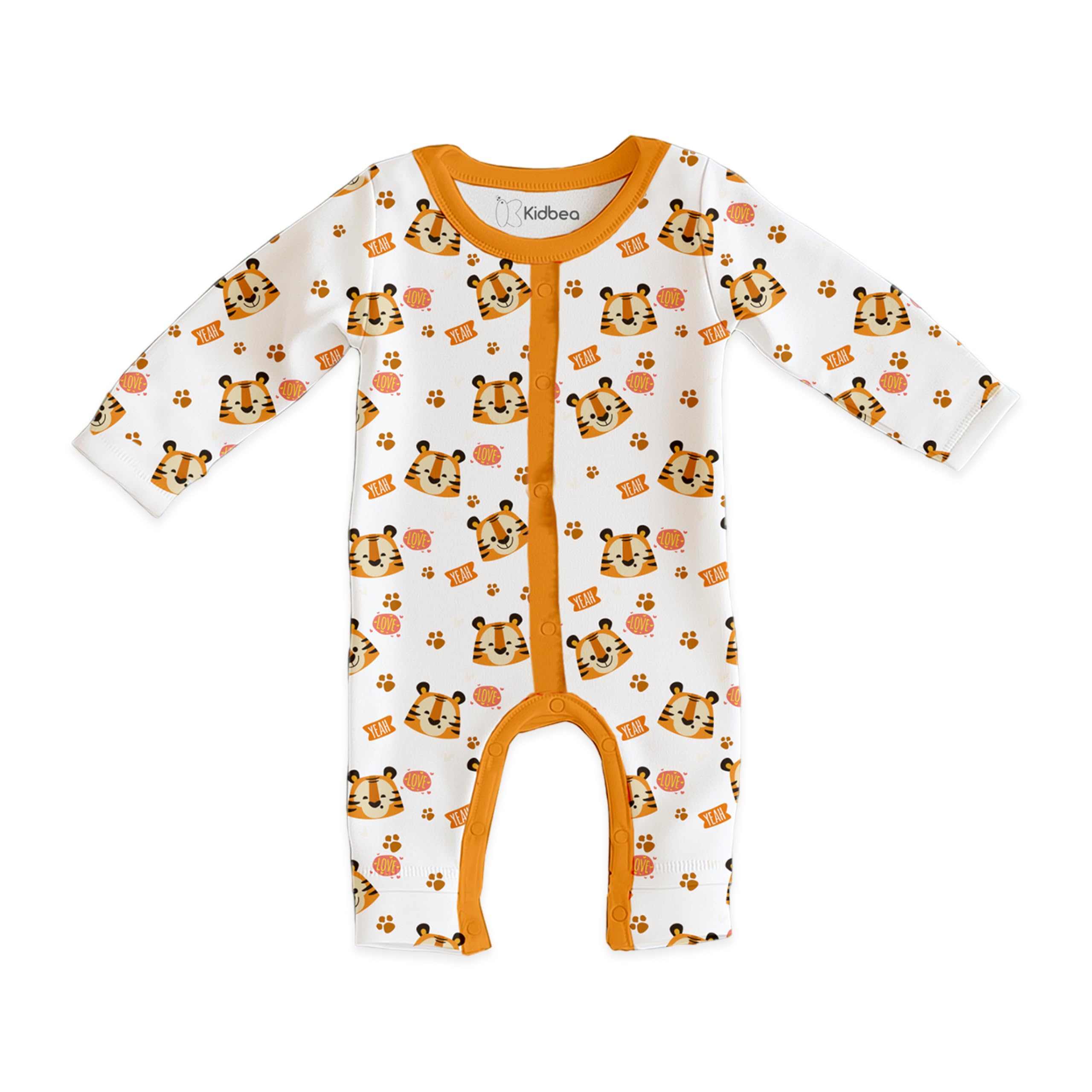 Kidbea® 100% Cotton Rompers Jumpsuit Night Suits for Infants Newborn Baby Boys & Girls Tiger Printed With Orange Color Size 3-6 Months - Image 3 thumbnail