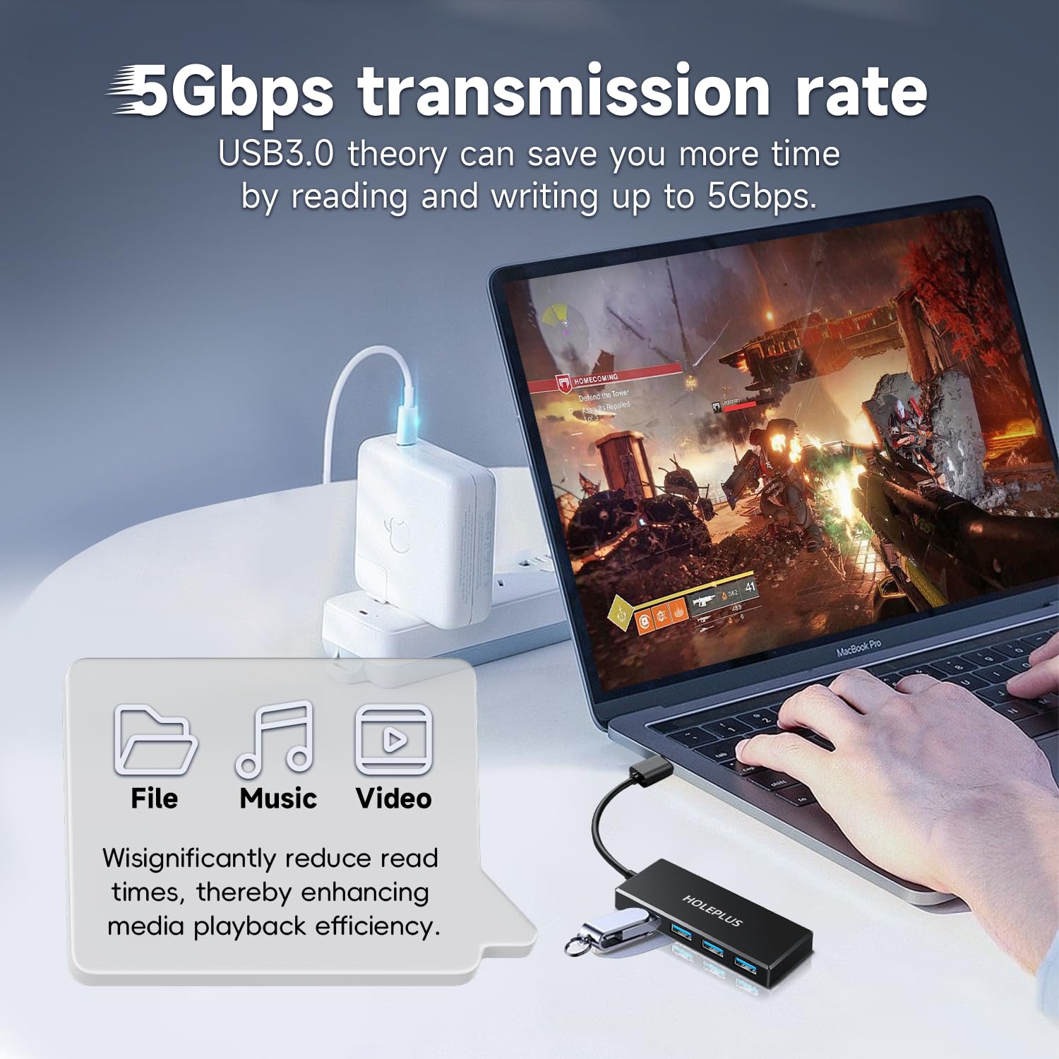 4-portowy koncentrator USB 3.0, ultracienki koncentrator danych USB, do MacBooka, Mac Pro, Mac Mini, iMac, Surface Pro, XPS, PC, pendrive, mobilnego dysku twardego (U1 0,2 m)