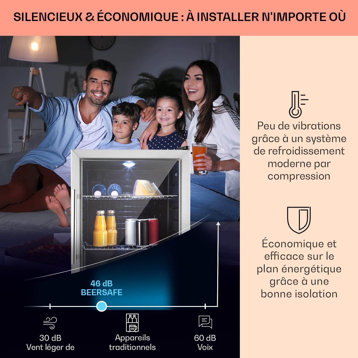 KLARSTEIN Mini Frigo de Chambre et Bureau pour Boisson, Petit Frigo Silencieux, Refrigerateur Mini Bar 60L, Petit Réfrigérateur Camping, Étagères Réglables pour le Vin, Cannette, Beer Fridge - 3
