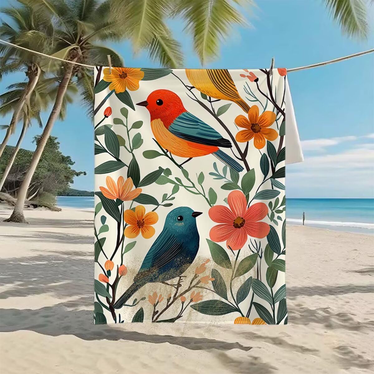 Telo Mare Microfibra 2 Set Telo Mare Grande 220x100cm/35x70cm Asciugamano Palestra Uomo, Leggero Antisabbia Asciugatura Rapida Vacanze Teli da Spiaggia per Piscina, Regalo Donna Uomo (Uccello) C-20