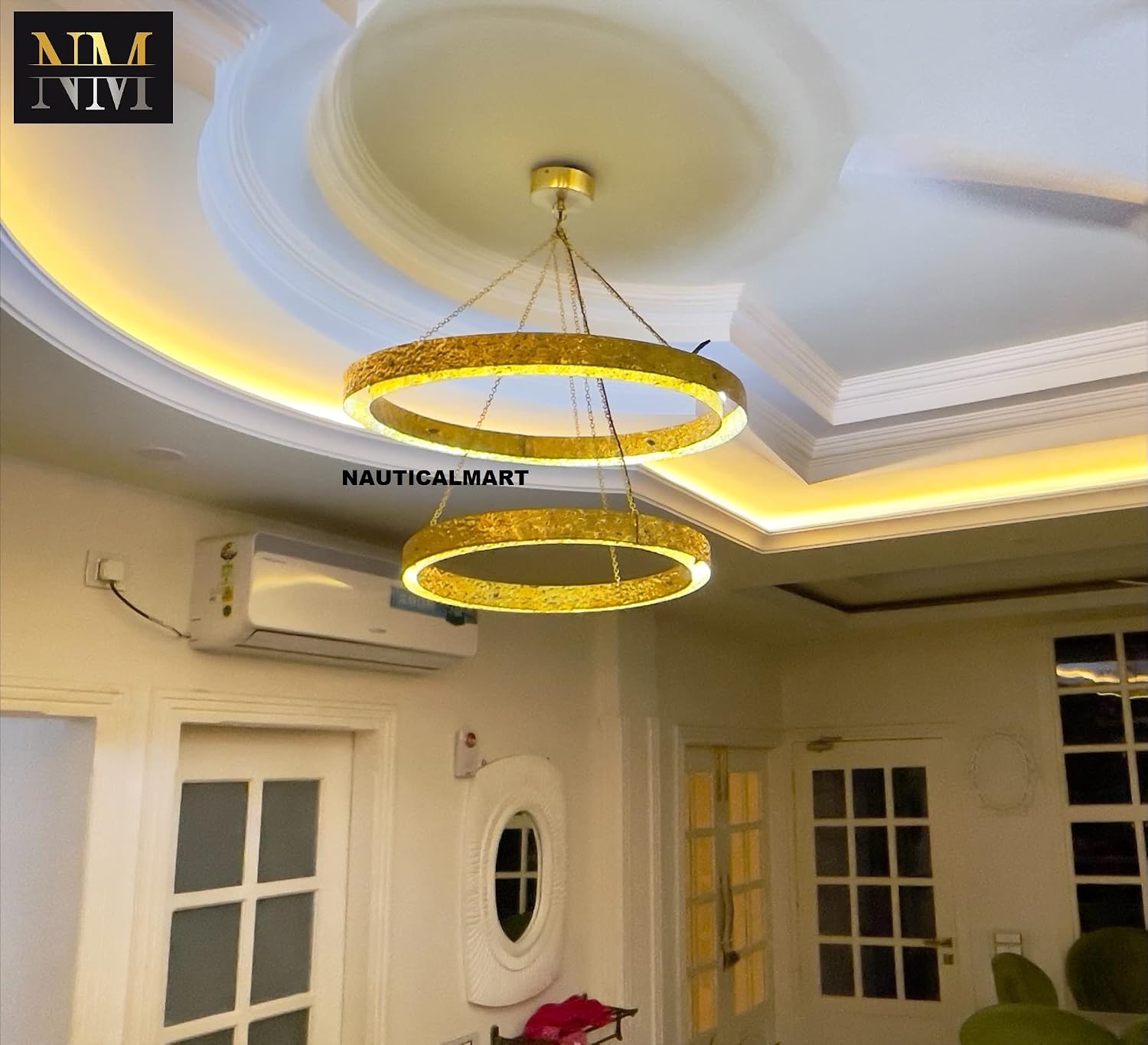 NauticalMart Adjustable Chandelier Modern Ring Pendant Light Gold Finish, Ceiling Light Fixture Home Living Room Decor (Single, 33 Inches)