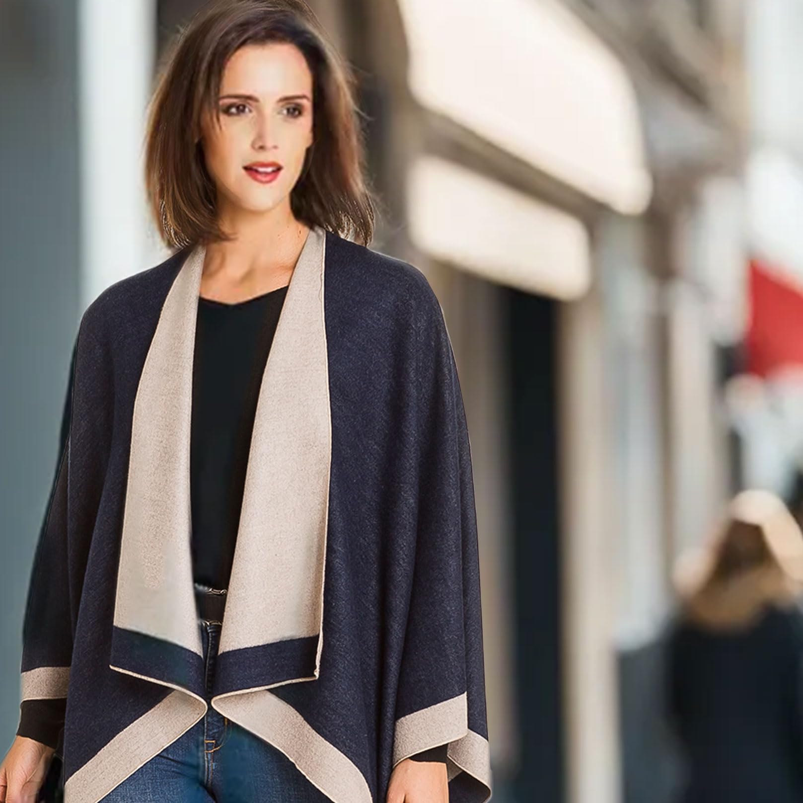 MELIFLUOS DESIGNED IN SPAIN Châle Wrap Poncho Ruana Cape Cardigan Chandail Ouvert devant pour l'Automne Hiver
