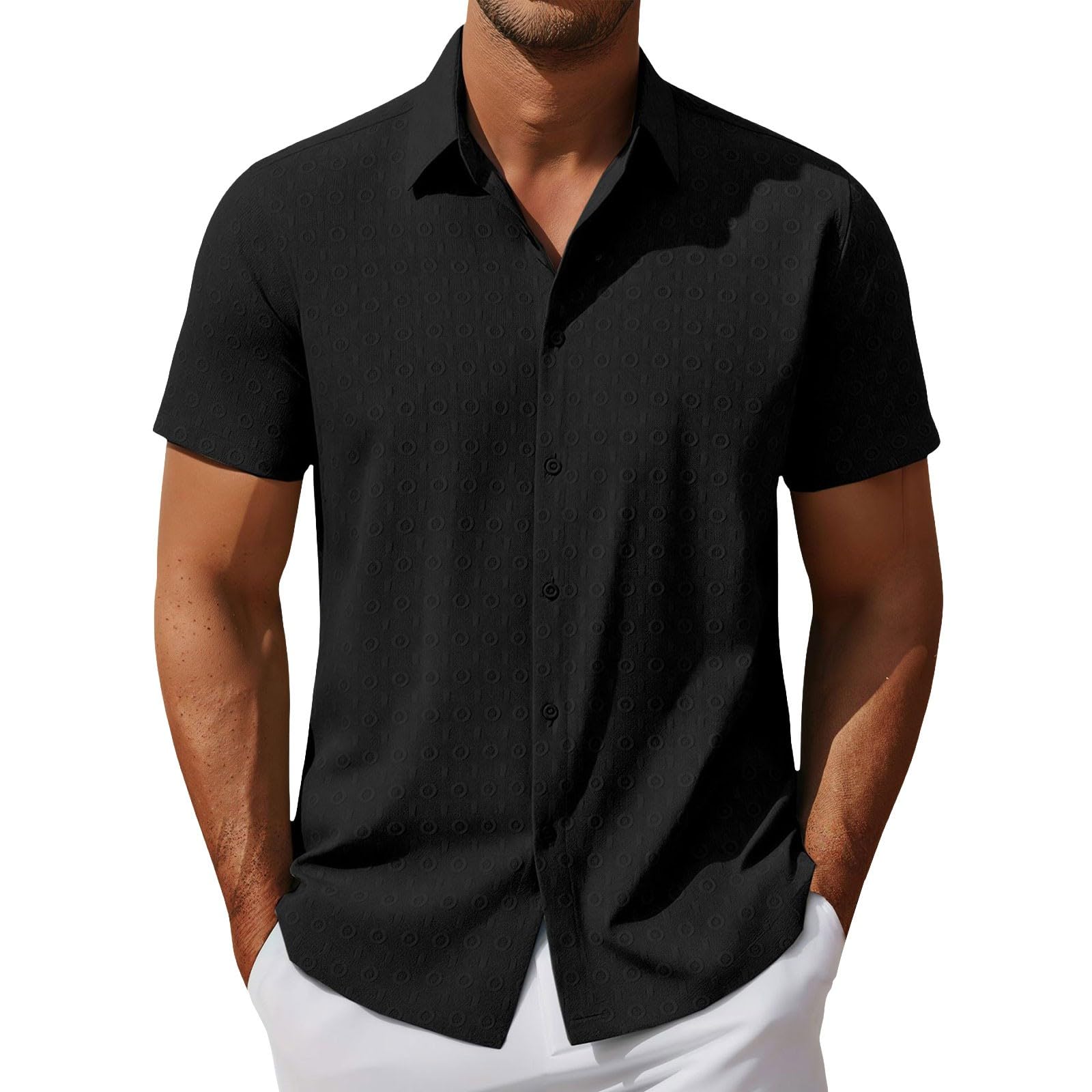 Camisa de Hombre de Manga Corta para Verano Ligera Informal para Vacaciones Corte Regular Camisa Playacamisas Hombre Manga Corta linoCmodo y Transpirable