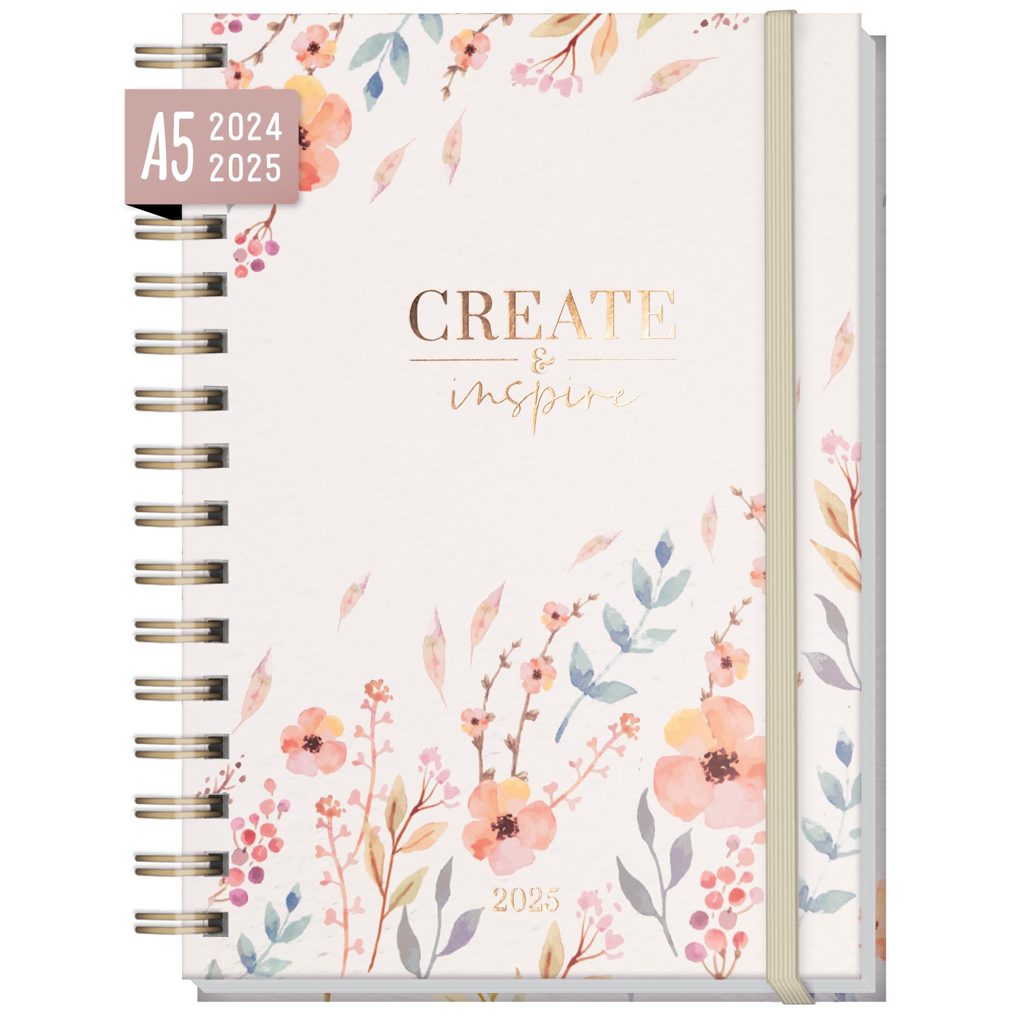 Calendario internacional 2024/2025 A5 "Sweet Flowers" planificador semanal para 18 meses (24 jul - 25 dic) en idiomas: EN/FR/IT/ES - sostenible y climáticamente neutro