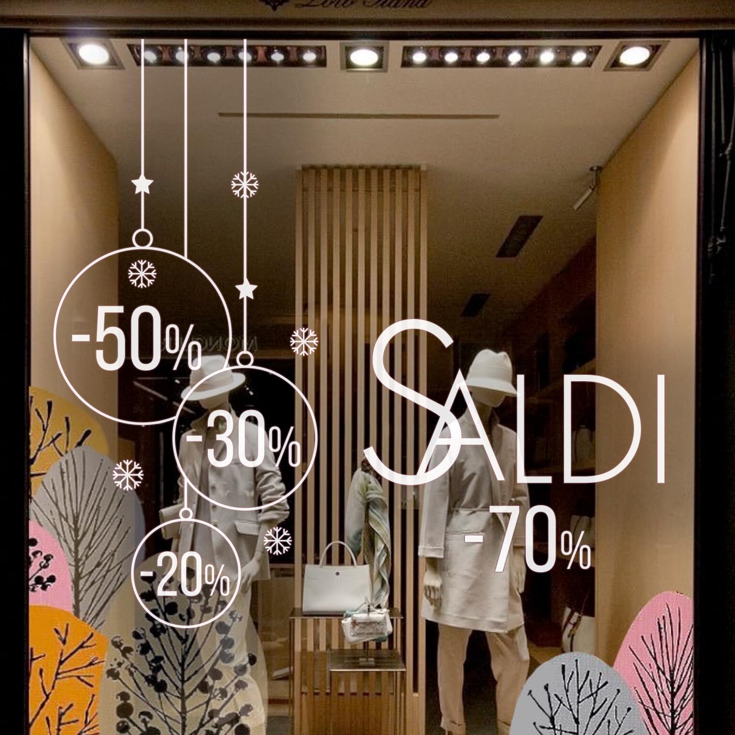 Adesivi Saldi Vetrofania Sconti Invernali, Adesivo Removibile per Vetrine Negozi, Sticker Adesivo per Vetro con Percentuale Sconto variabile