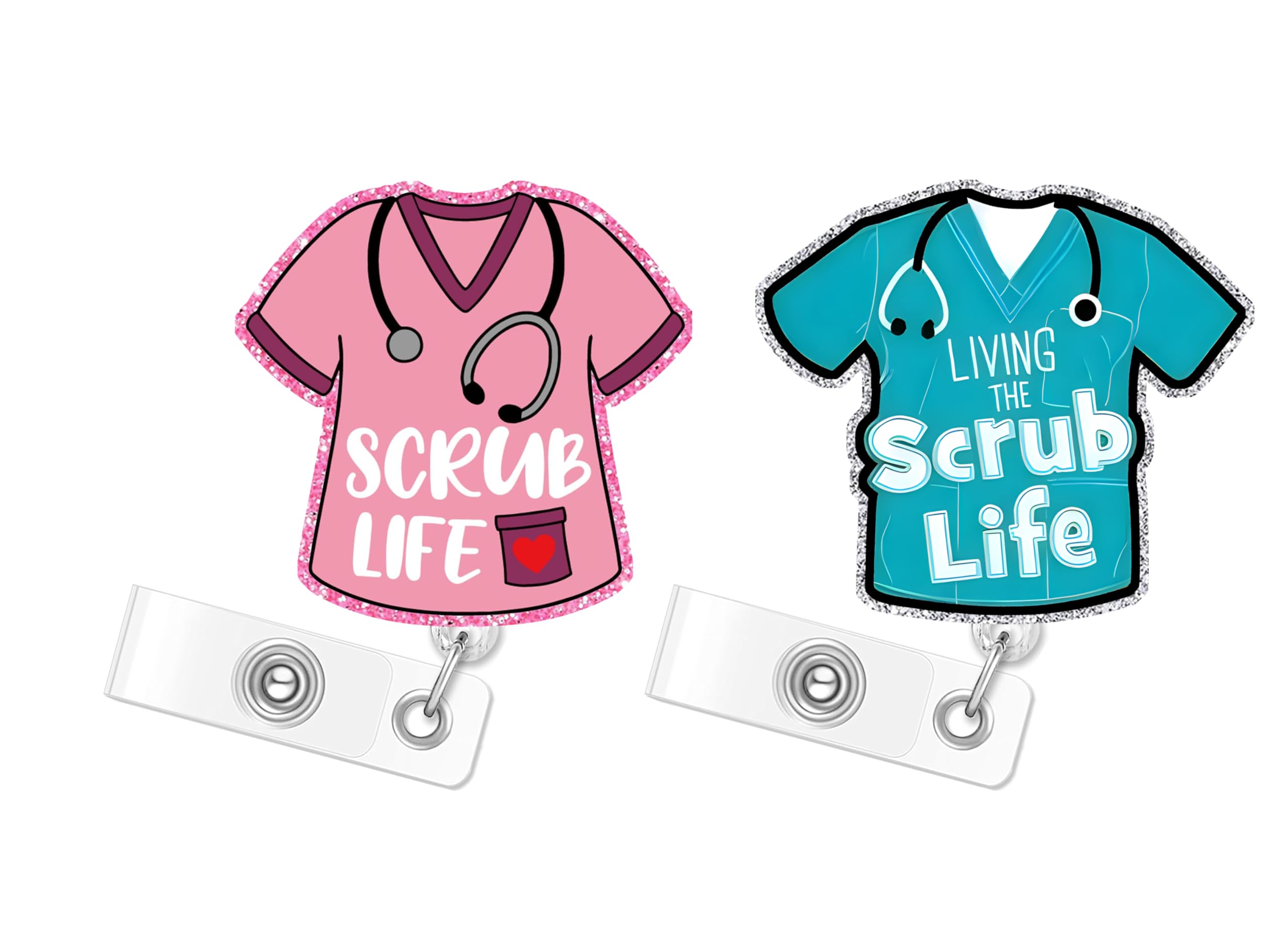 Scrub Life CNA 2pack Badge Reels Retractable Funny Cute Badge Holder with Badge Reel ID Clip Name Tag Card Tag Card Badge Clip Acrylic Accessories Gifts Nurse — image 1