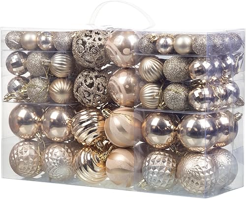 100 adornos de bola de Navidad, surtido de decoraciones de árbol de Navidad inastillables, juego de adornos decorativos colgantes de temporada para