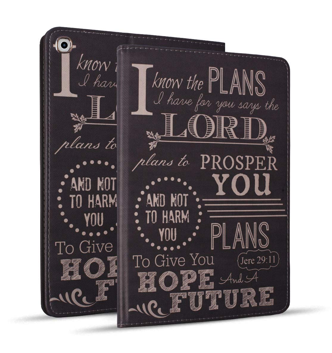 iPad 10.2 inch (2019) Leather Case - Protective Smart Case with Stand, Auto Wake/Sleep - Bible Verse Jeremiah 29:11