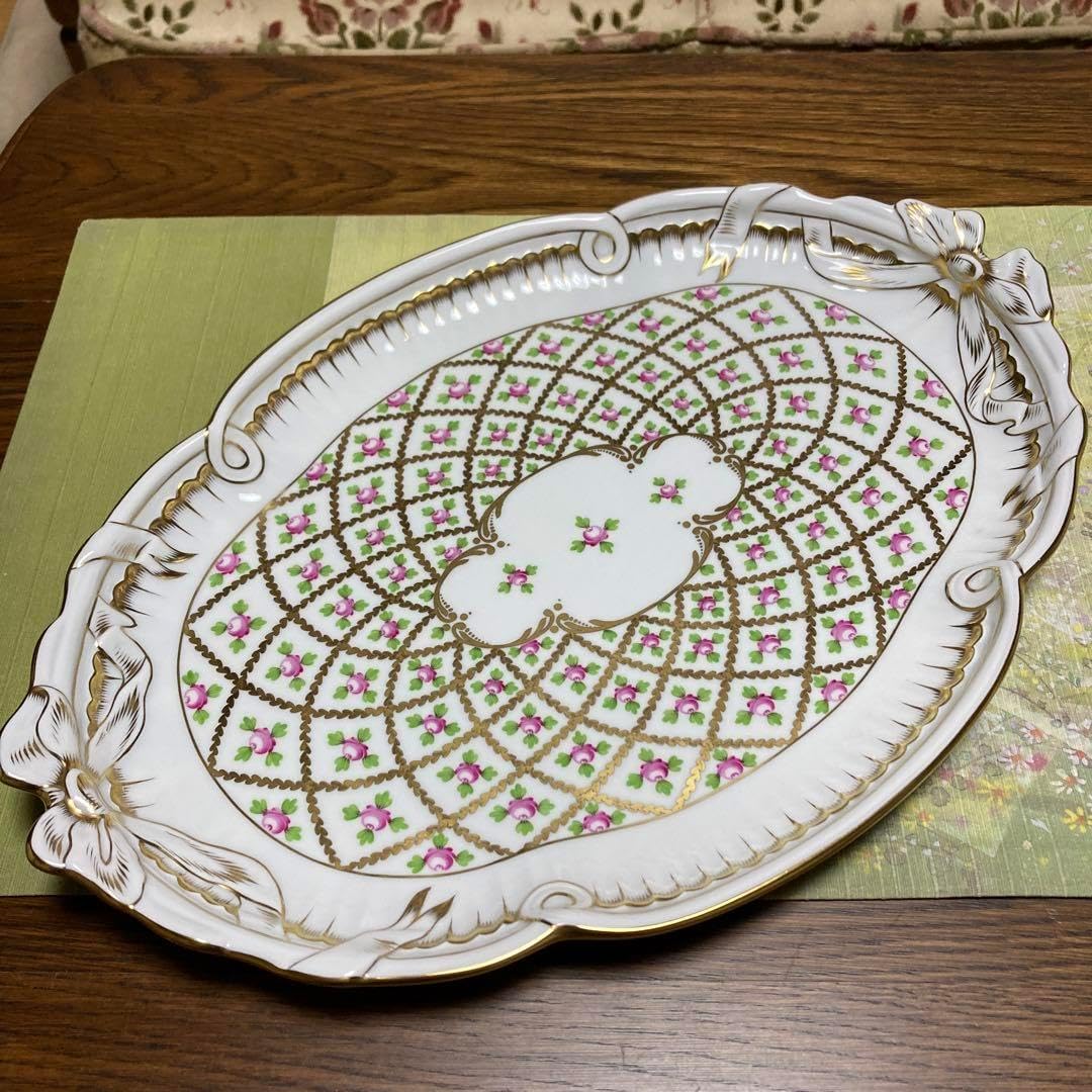 ヘレンド セーブル風金彩小花 パーティトレイ オーバルディッシュ ☆再 ヘレンド セーブル風金彩小花 パーティトレイ オーバルディッシュ ☆再