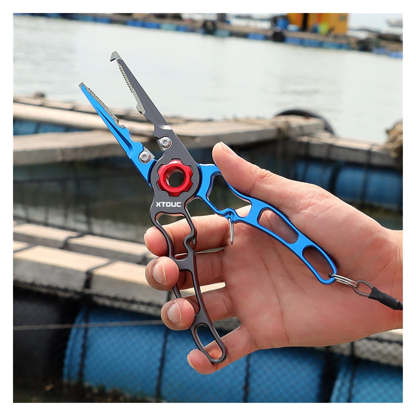 Angelzangen Fischzange Line Cutter Haken Ring Ring Opener Metall Presse Multifunktions Angelgerät Getriebe Werkzeuge Hakenentferner