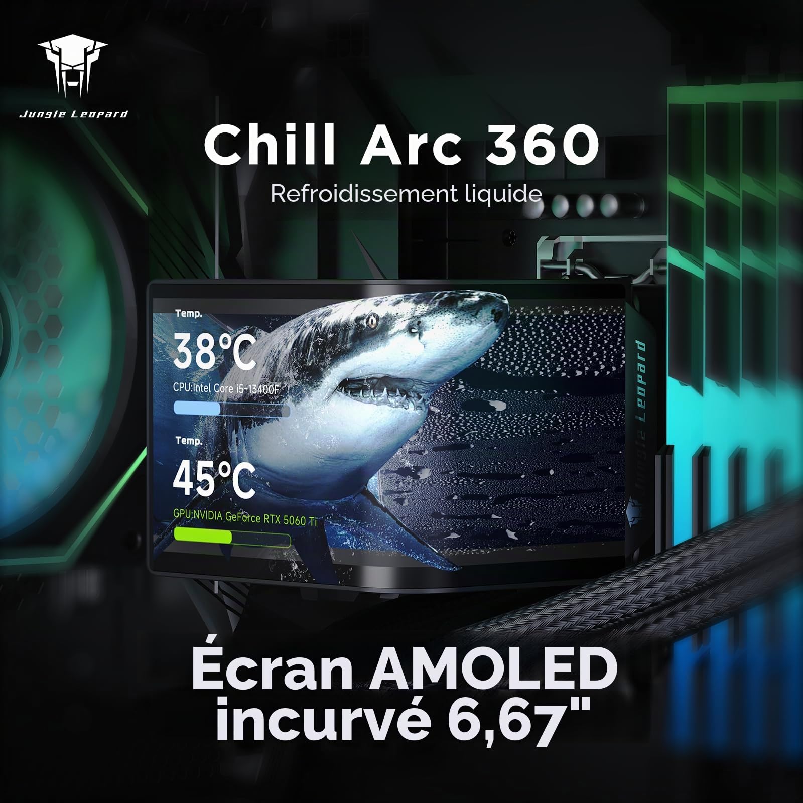 TZMRIT CA360 ARGB AIO 360 mm AIO 6,67" AMOLED Écran incurvé 3D Effet anamorphe Réglable AIO Refroidissement à eau 360 mm 320 W TDP pour Intel LGA 1851/1700 AMD AM5/AM4 (BK)
