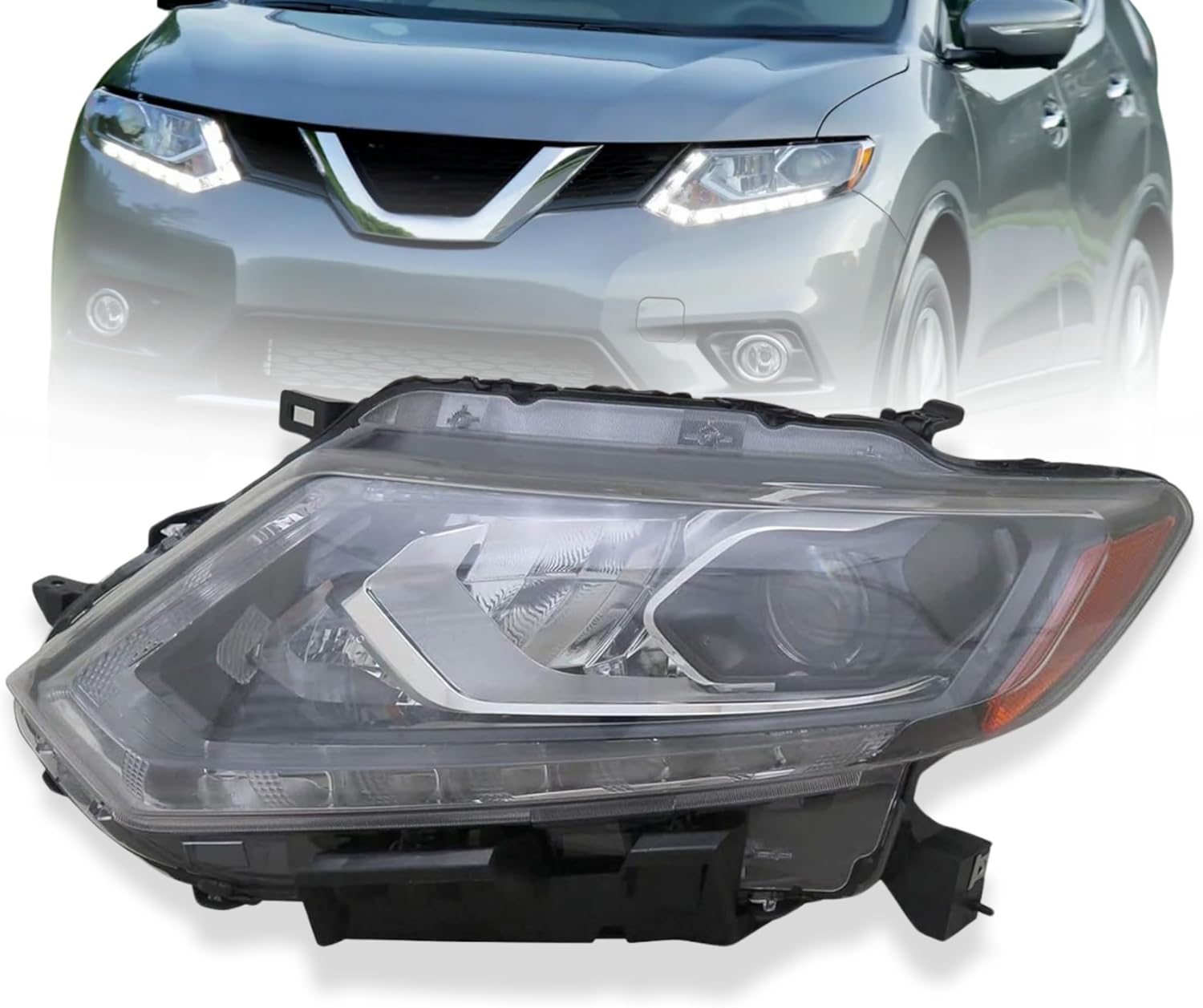 ALLIGATOR AUTO LIGHTS Headlamps Compatible with Nissan Rogue SL 2014 2015 2016, DOT/SAE Compliant LED Headlights Assembly with Bulbs, Left Side/Driver Side, Partslink: NI2502228 / OEM: 26060-4BA5A
