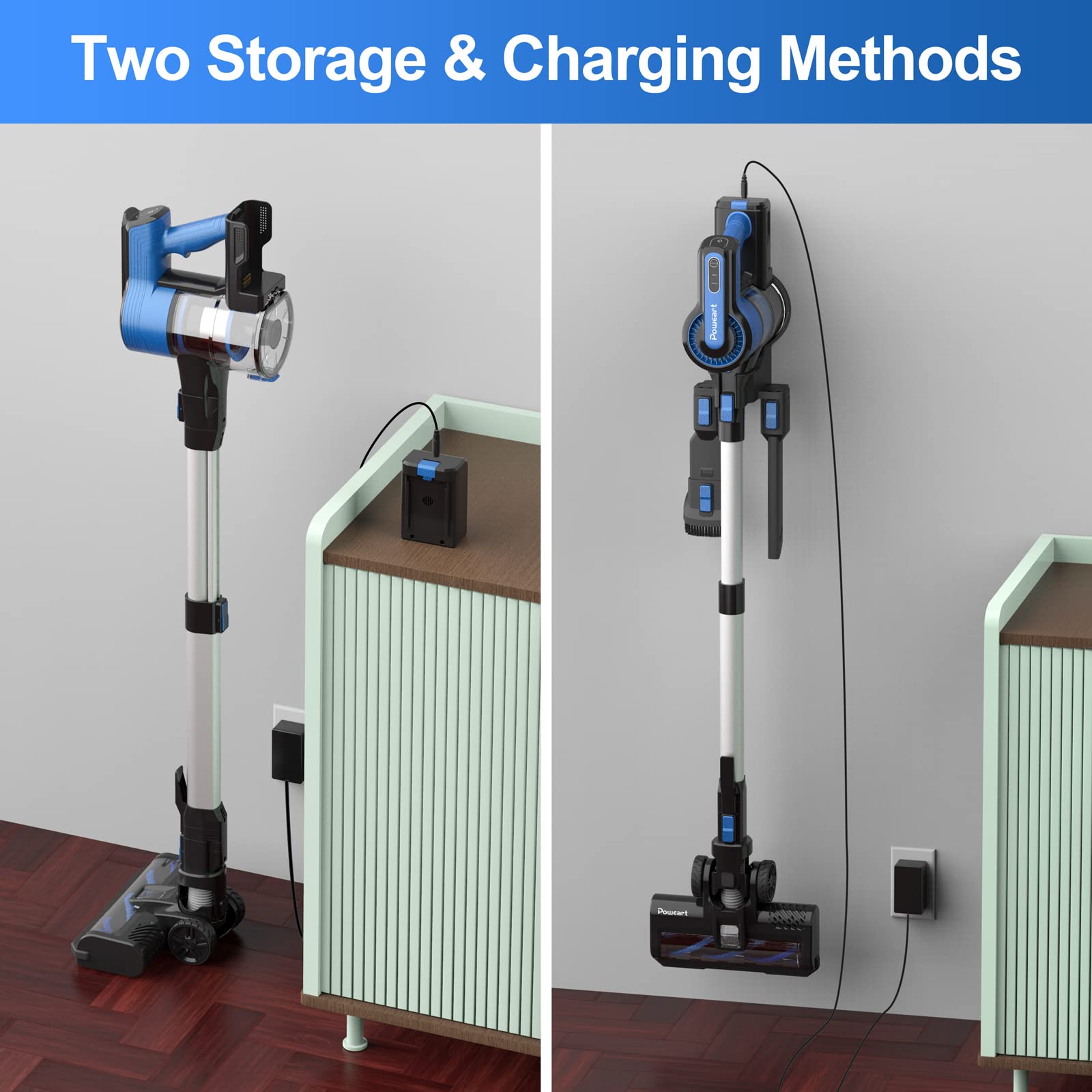 POWEART Cordless Vacuum Cleaner, 30Kpa 8in1 Lightweight Cordless