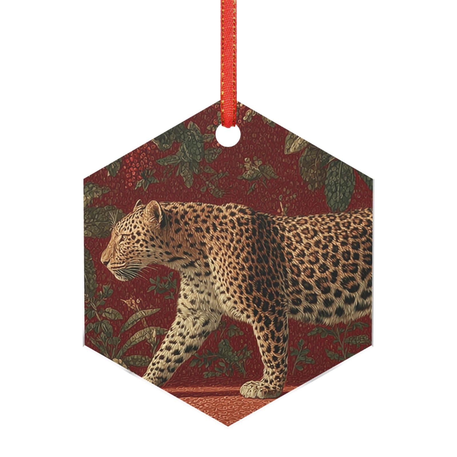 Hjkjkkj Hexagon Acrylic Ornament Christmas Tree Decoration Clear Round Pendant With Red Ribbon Red Leopard Christmas Ornaments Indoor Outdoor Hanging Acrylic Pendants For Xmas Party Decor