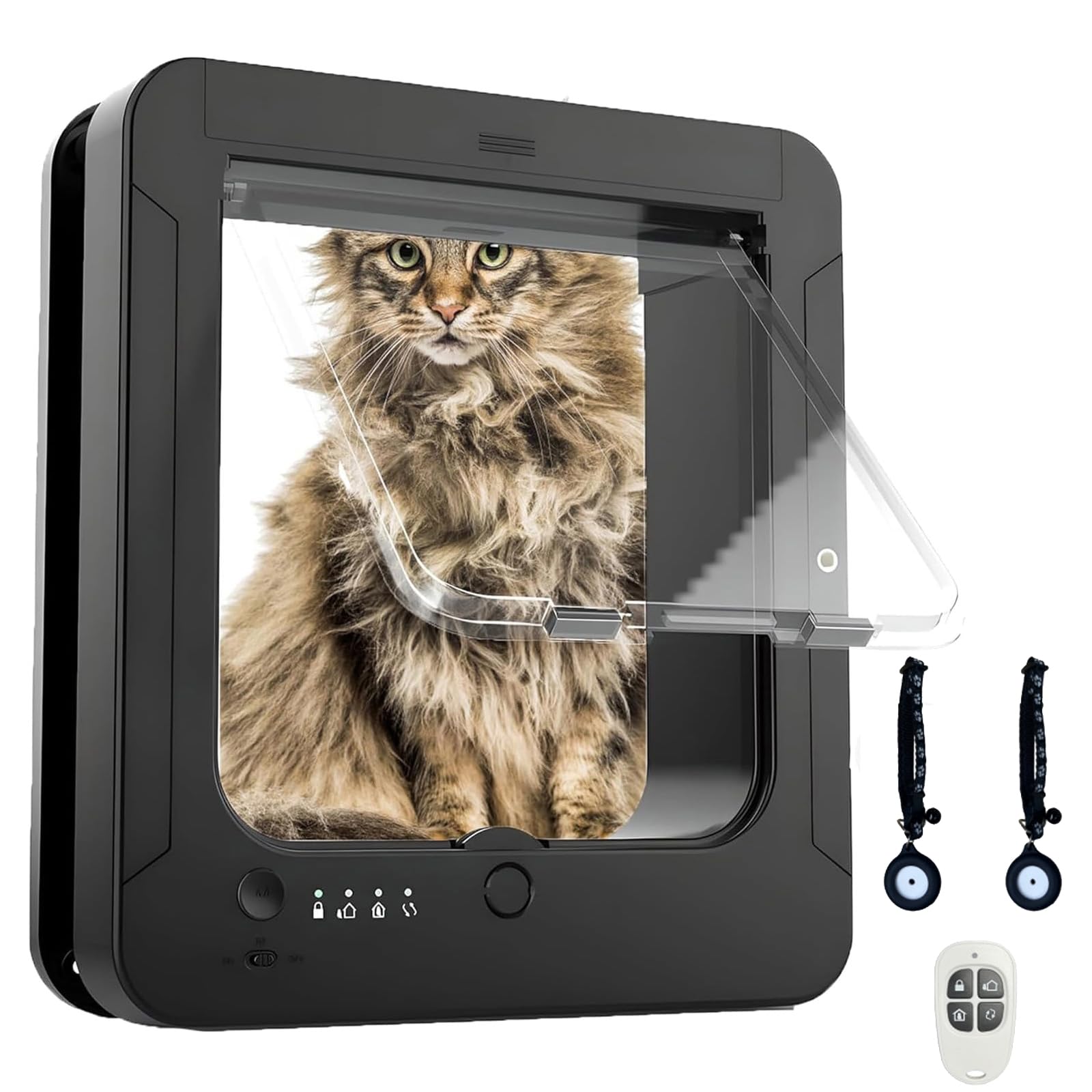 Chatière à Puce électronique avec entrée sélective - Porte pour Animaux de Compagnie de Luxe pour Chats et Petits Chiens, Ouverture de 20 cm x 19 cm, Comprend 2 Colliers détecteurs et 1 télécom Black