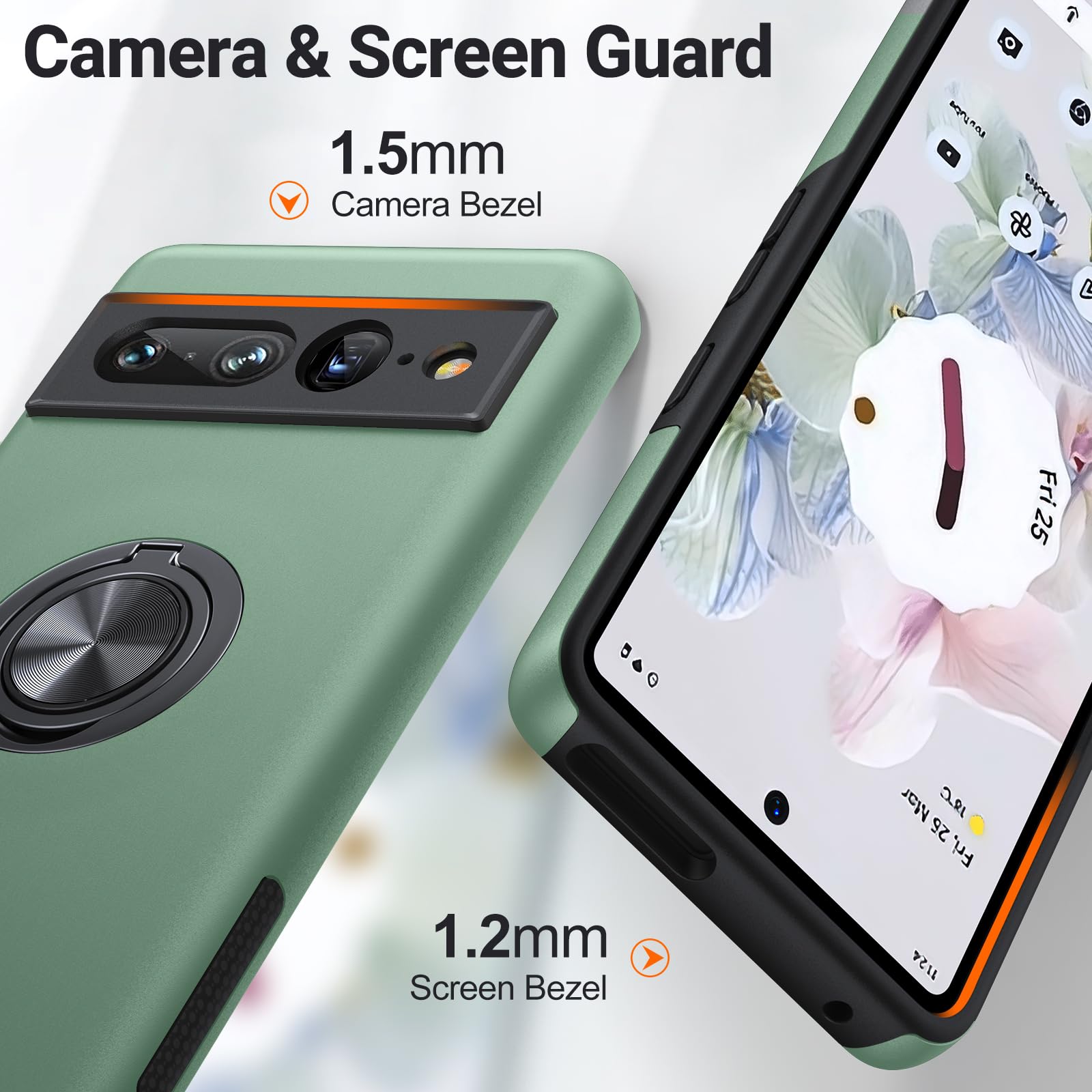 Btstring Google Pixel 7 Pro Case, Military Grade Shockproof Protective Case Cover With Metal Ring Holder, Compatible Car Holder, Blue - View #10