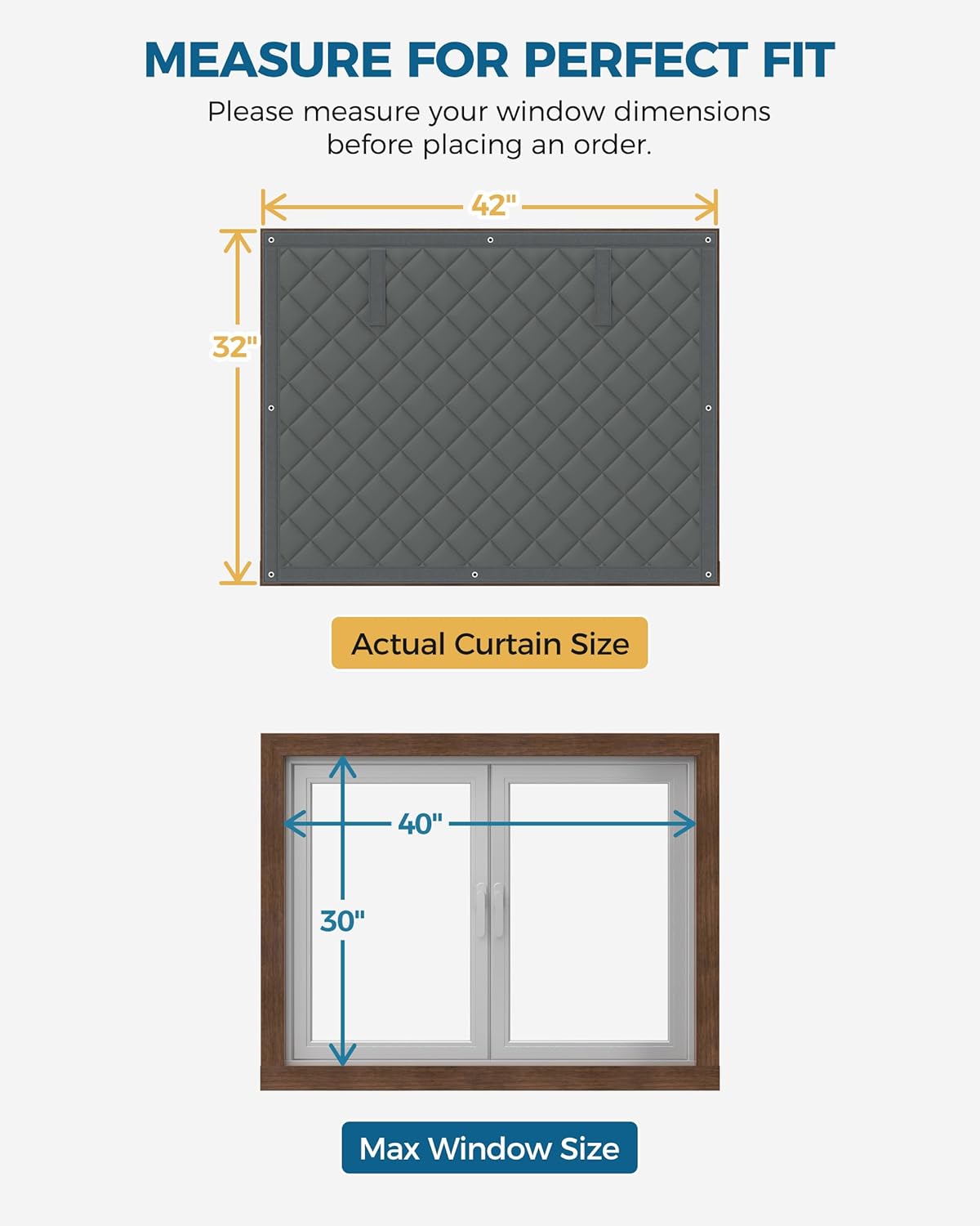 Augblinds Window Insulation for Winter, Curtain Size 42 x 32 Inch, Thermal Insulated Window Cover Kit, Oxford Cloth Thick Cotton Filled, Fits up to 40'' × 30'' Windows, Grey
