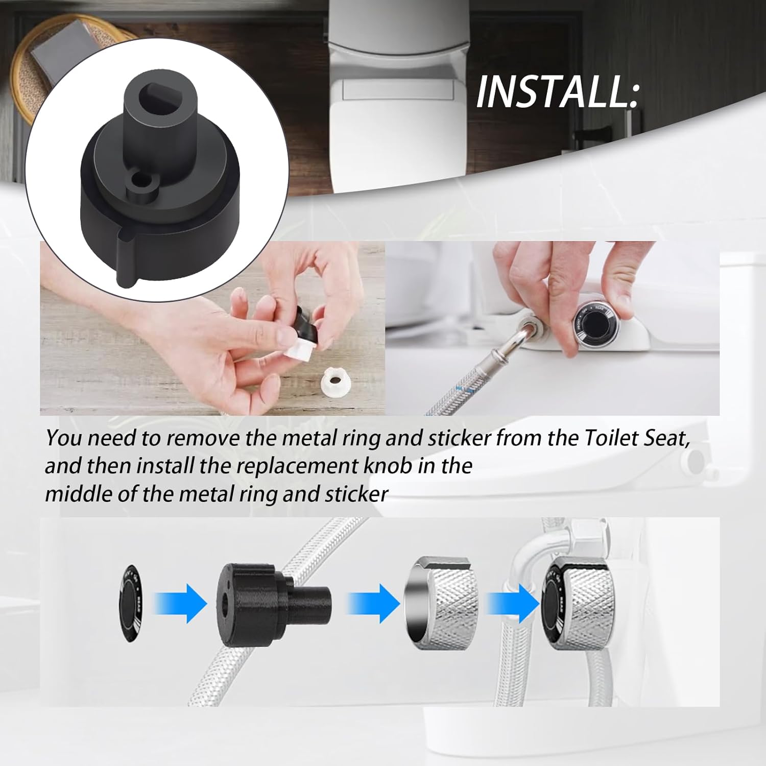 Replacement Knob(1PCS) Compatible with Brondell Bidet Toilet Seat Non-Electric Bidet(For the center plastic section only) - Black