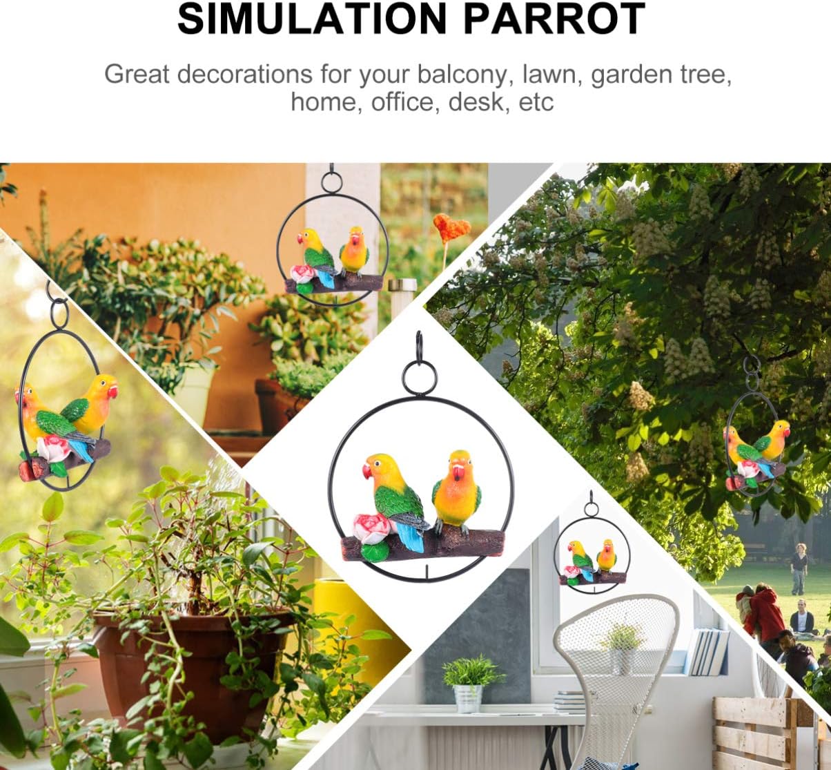Hemoton Parrot Hanging Parrot Statue Bird Ring Perch Sculpture for Patio Garden Lawn Home Decor Christmas Decoration