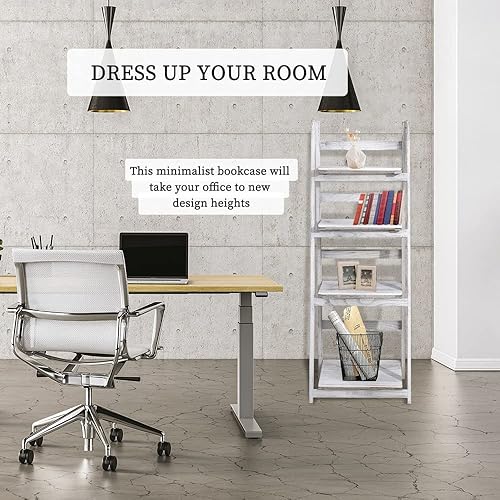 Miniatura 8 de Babion Estante de escalera, estante de escalera de 4 niveles, estantería de escalera de madera, soporte de madera para plantas con estantes de