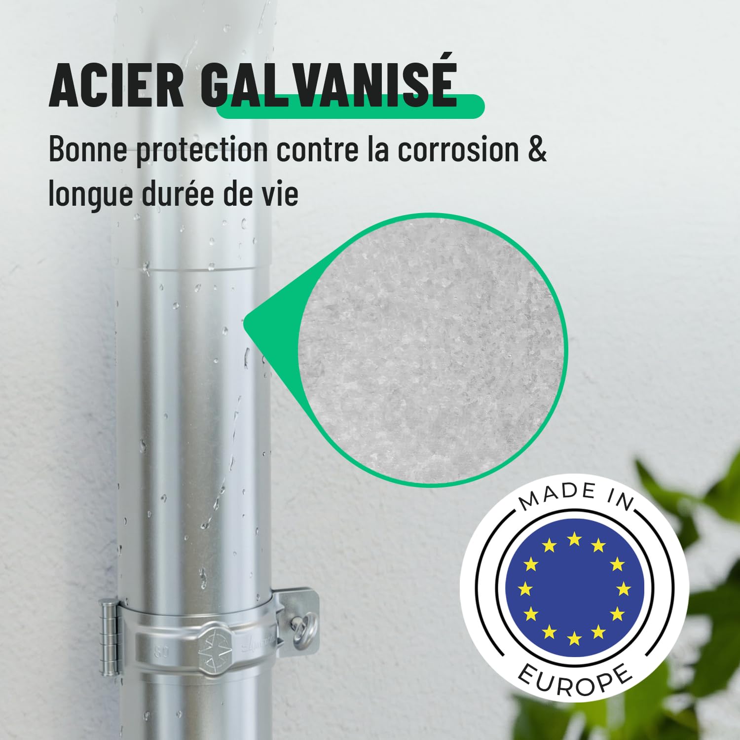 greate Kit gouttière PVC 5,75m avec descente, galvanisé | notice montage incl. - 280 Gouttière zinc pour abri de jardin, carport etc. - facile