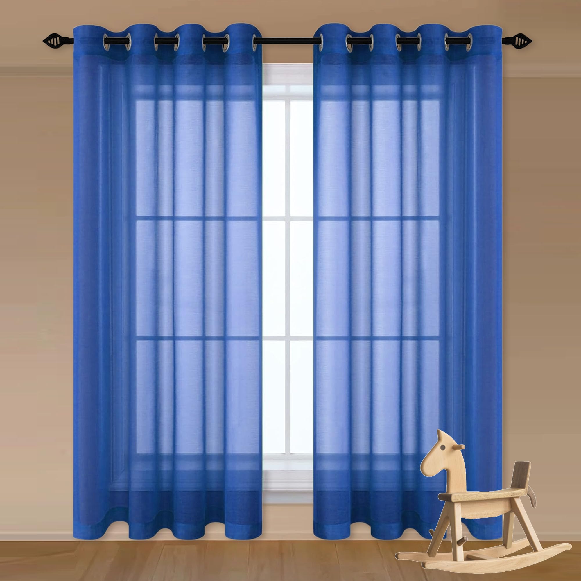 Voilage bleu foncé 190x160 pour salon et cuisine