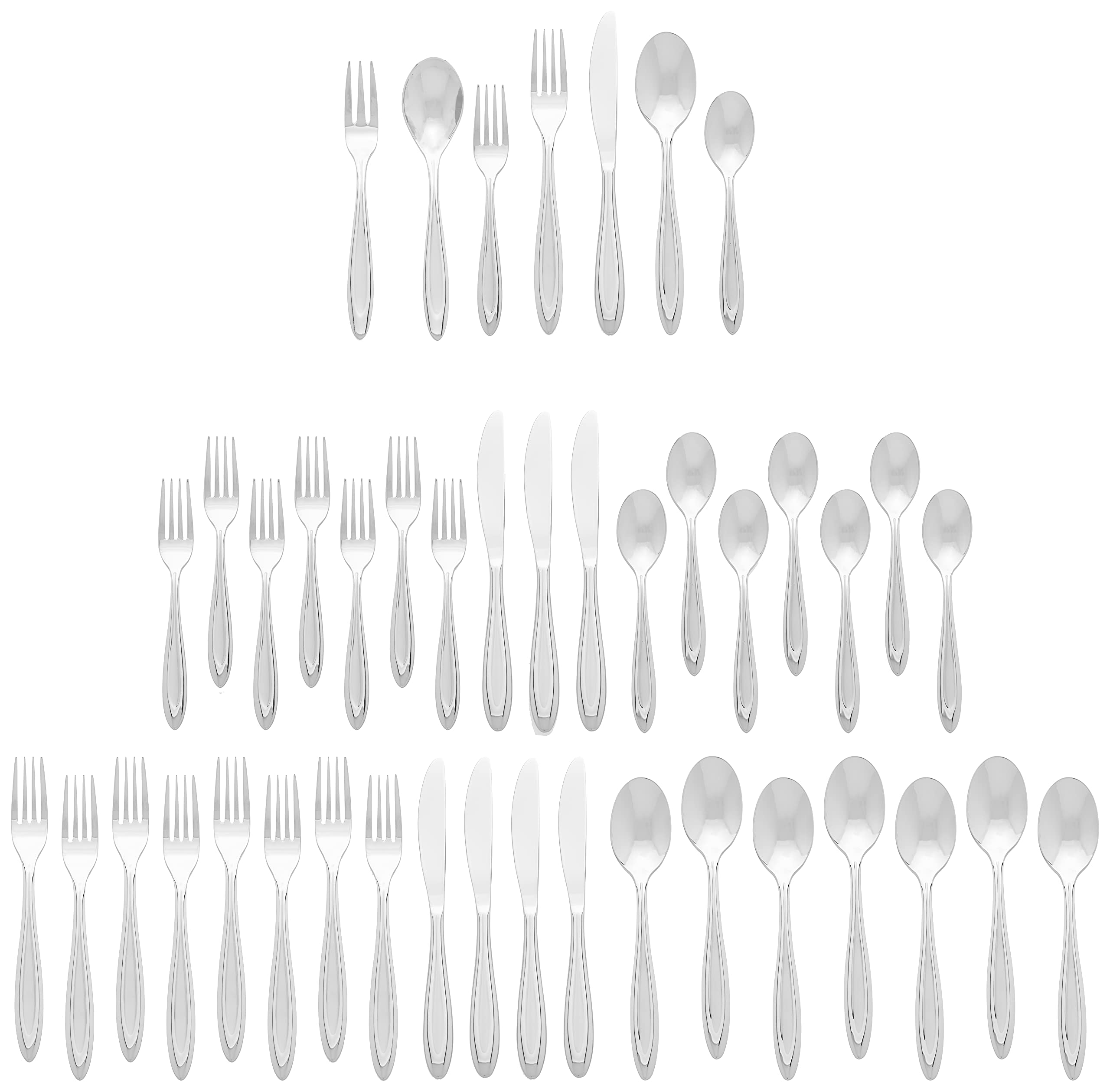 Ginkgo International Fontur 42-Piece Stainless Steel Flatware Place Setting, Service for 8 Plus 2-Piece Hostess Set