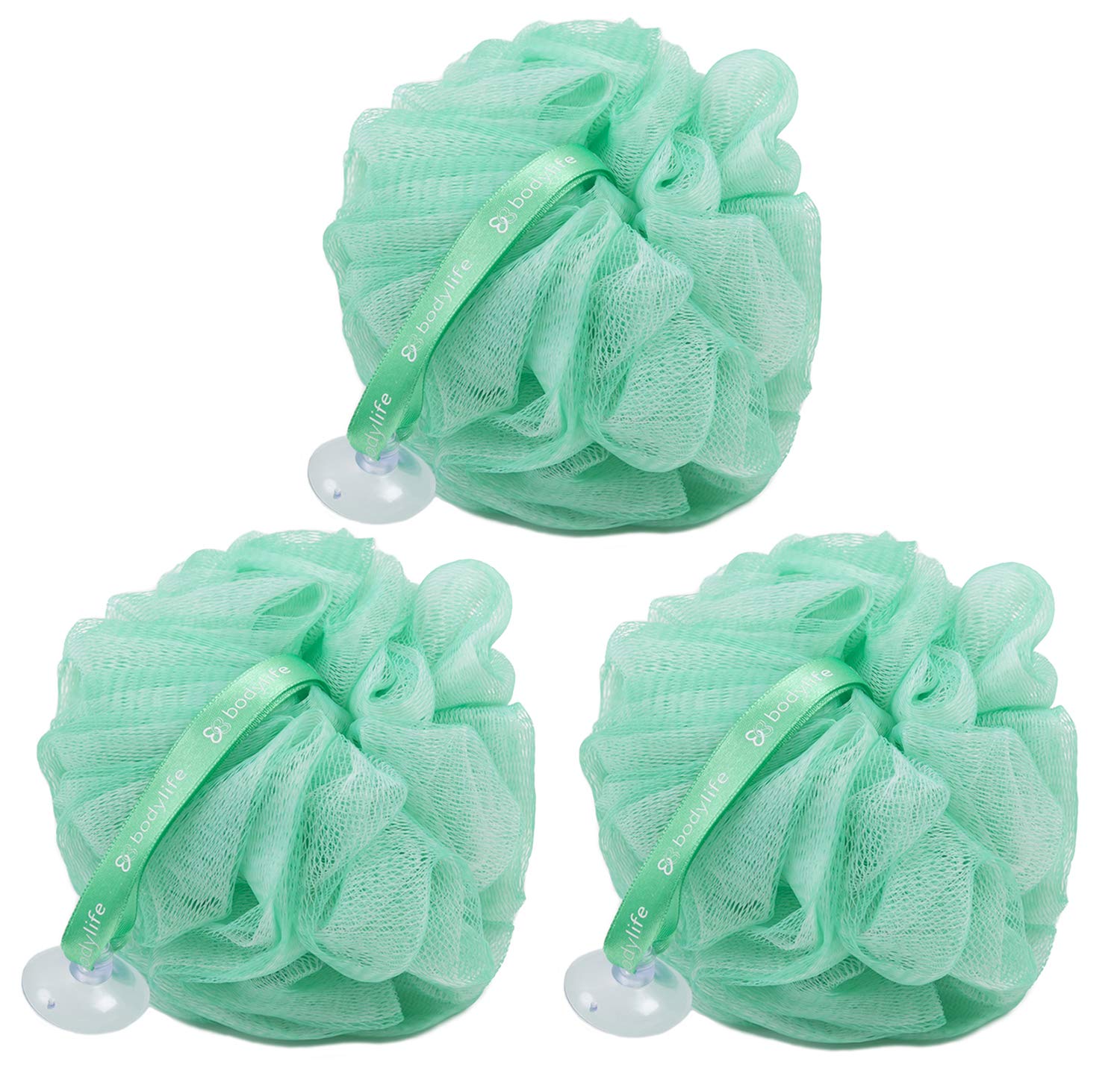 Bodylife Exfoliating Bath & Shower Body Puff/Scrunchie/Buffer Green & White 55g Triple Pack