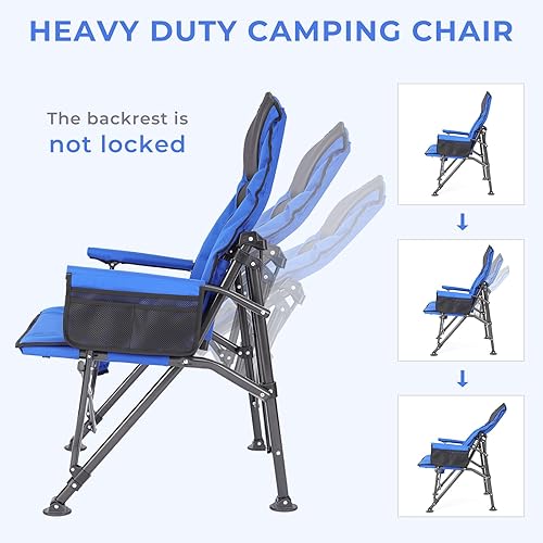 Miniatura 3 de Sillas de campamento para adultos, respaldo ajustable, silla de campamento plegable de gran tamaño, soporta 350 libras para exteriores con
