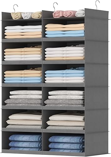 Miniatura 1 de Lifewit Estante colgante de 6 niveles de doble fila para armario, estantes de almacenamiento de ropa con 3 ganchos resistentes para organización de