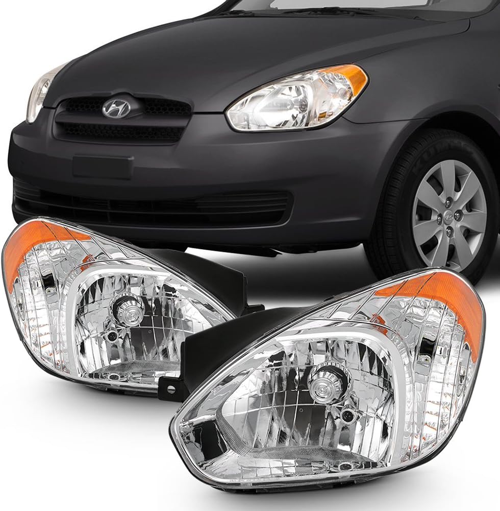 AKKON - For 2006-11 Accent Headlights Assembly Chrome Housing Clear Lens Full Set
