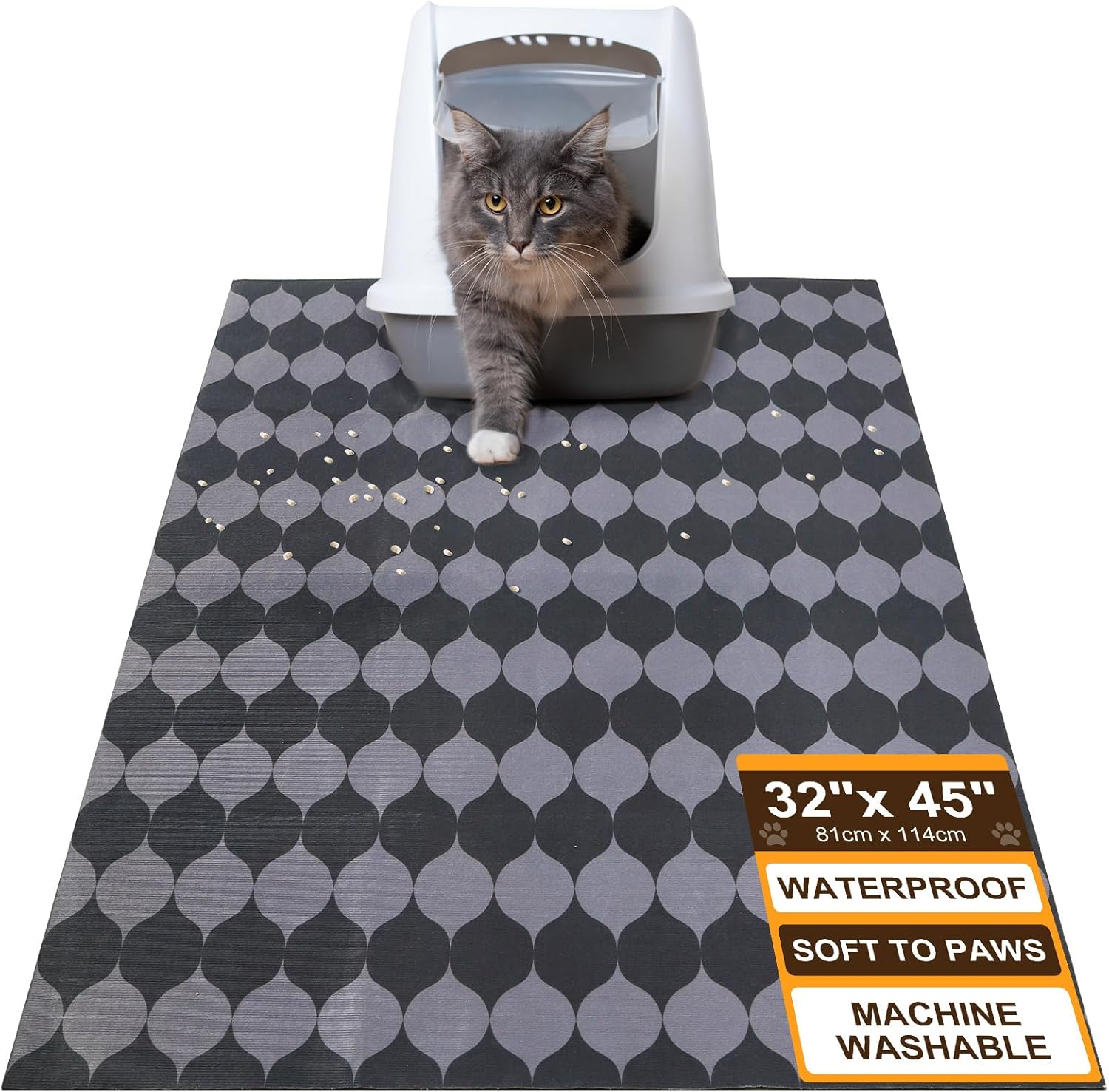 BEAUTYZOO Cat Litter Mat Large 32"x45" - Premium Waterproof Litter Trapping Mat with Non-Slip Backing, Cat Litter Box Mat Scatter Control for Floor, Machine Washable & Urine Proof, Soft for Kitty Paws