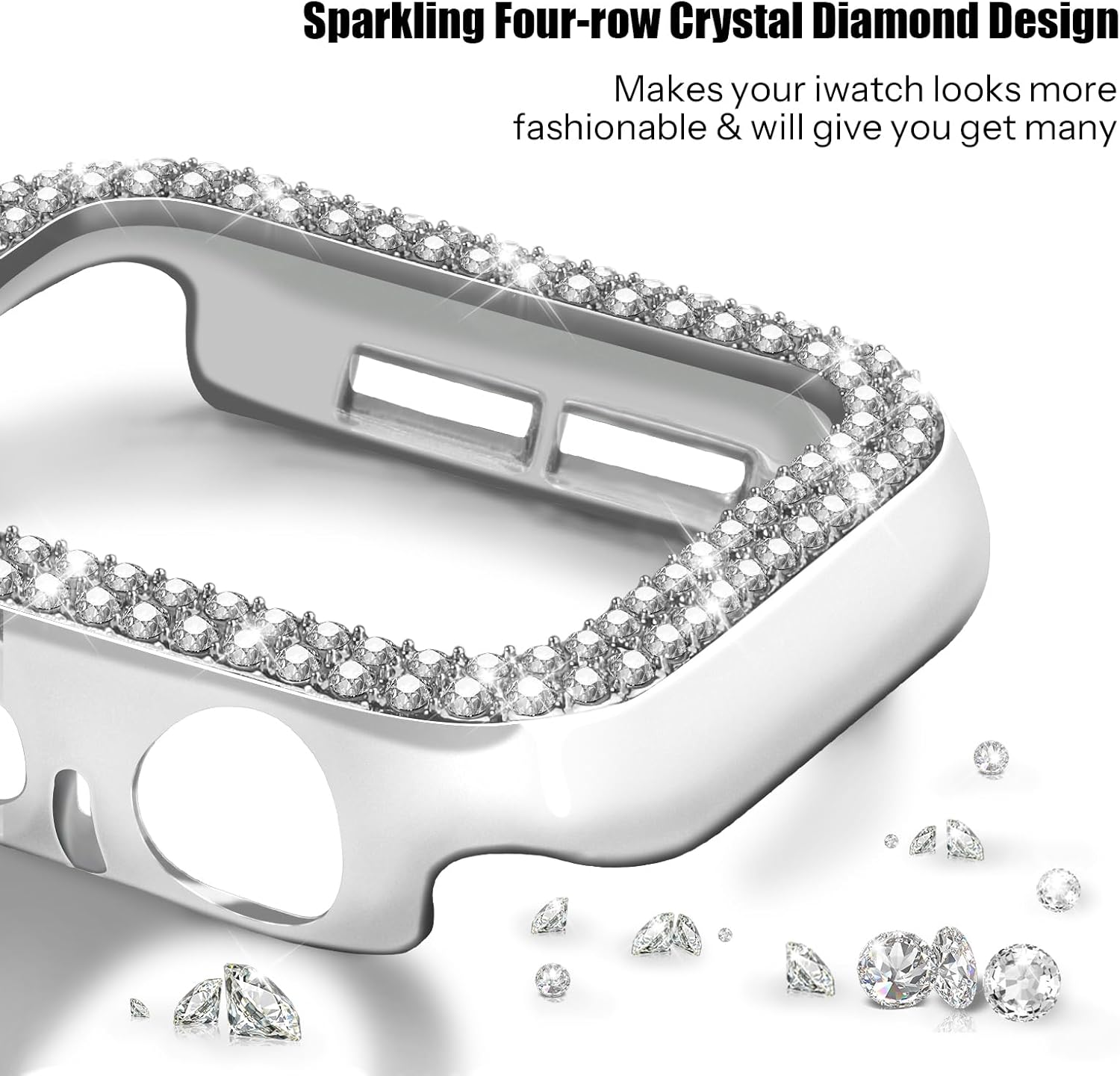 VIQIV Bling Dressy Bracelet with Case Compatible with Apple Watch Bands 38mm 40mm 41mm 42mm 44mm 45mm 49mm for Women Strethy, Stretch Smart Watch Bands for Women, Cute Jewelry Metal Wristband Strap for iWatch Ultra 2/Ultra Series 9/8/7/6/5/4/3/2/1/SE