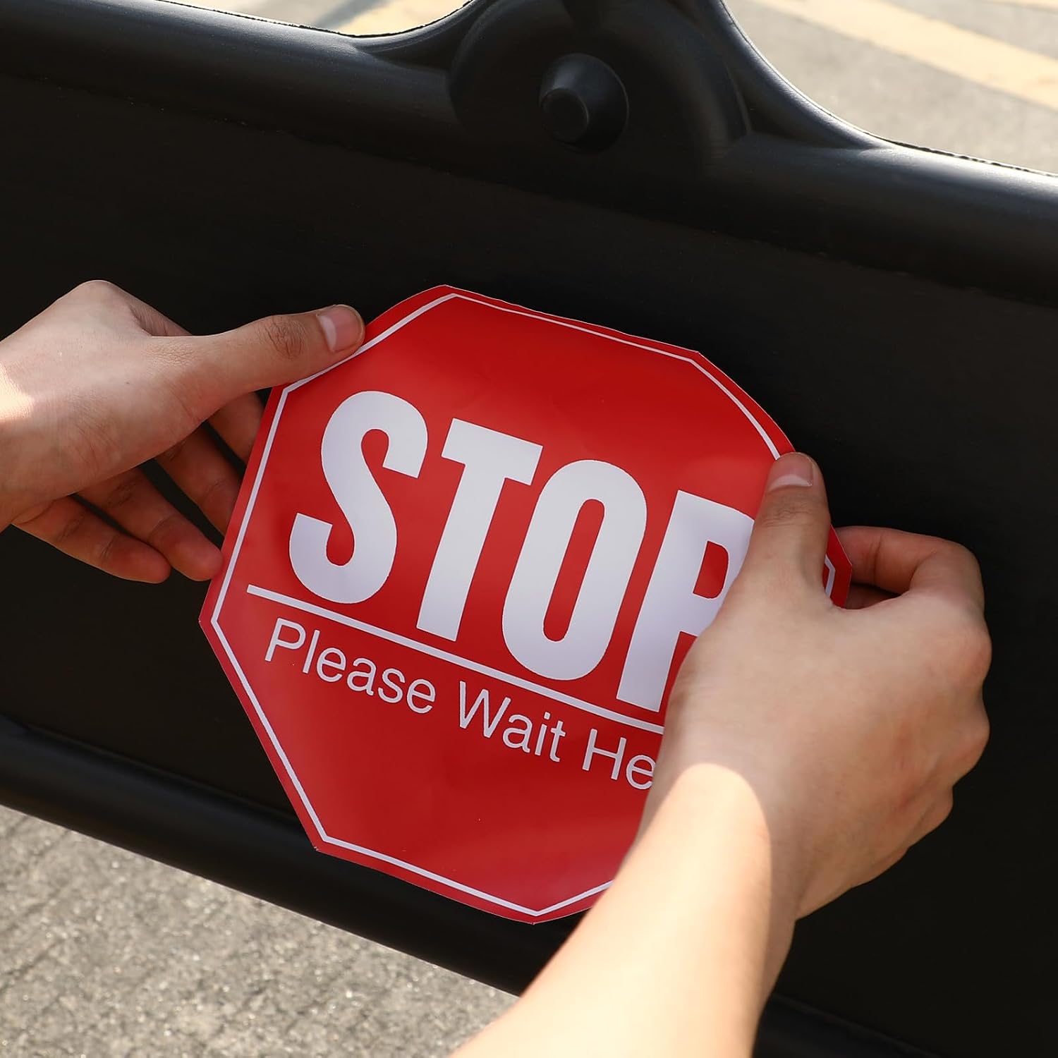 TOYANDONA 5 Sheets Safety Distancing Floor Marker Warning Decals: Stop Signs Social Distancing Floor Decals Stop Please Wait Here Signs, Removable Pvc Safety Stickers for Doors, Walls, And Public