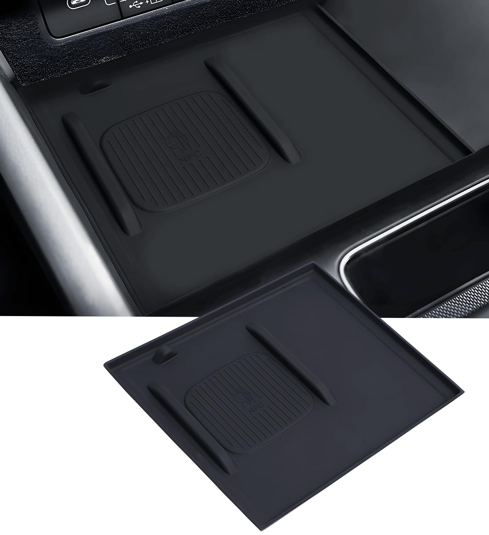 Wireless Charging Protective Mat for Hyundai Sonata 2026 2025 2024, Interior Accessories Center Console Silicone Anti-Slip Wireless Charger Cover Pad Protector for 2024-2026 Sonata, Black