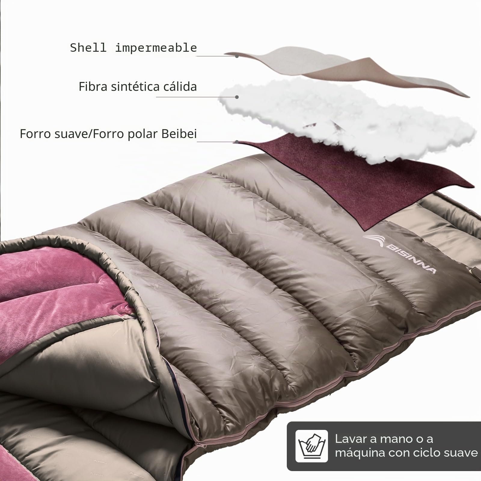 BISINNA Saco de Dormir XL para Adultos, Cuatro Estaciones Sobredimensionado Cálido Cómodo Impermeable Ligero Saco de Dormir, Camping Mochilero Senderismo Interior y Exterior | Saco de dormir XL extra grande y ancho, 3,5 kg, para camping estático y camping