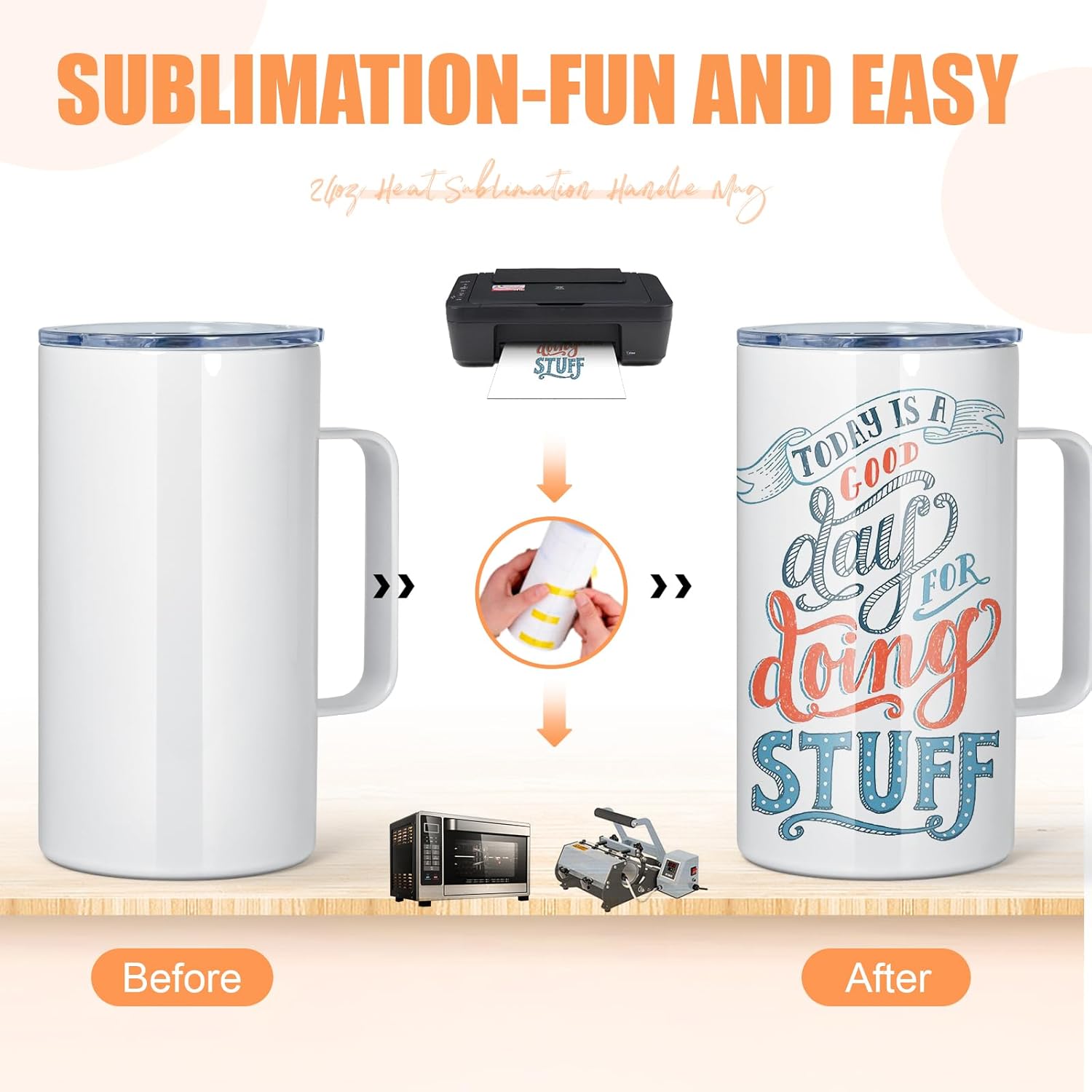 AGH 4 Pack 20 oz Sublimation White Tumblers with Handle, Double Wall Stainless Steel Vacuum Insulation Cup with Metal Straw and Splash-Proof Sliding Lid, Travel Coffee Mugs for Hot & Cold Drinks - Image 2