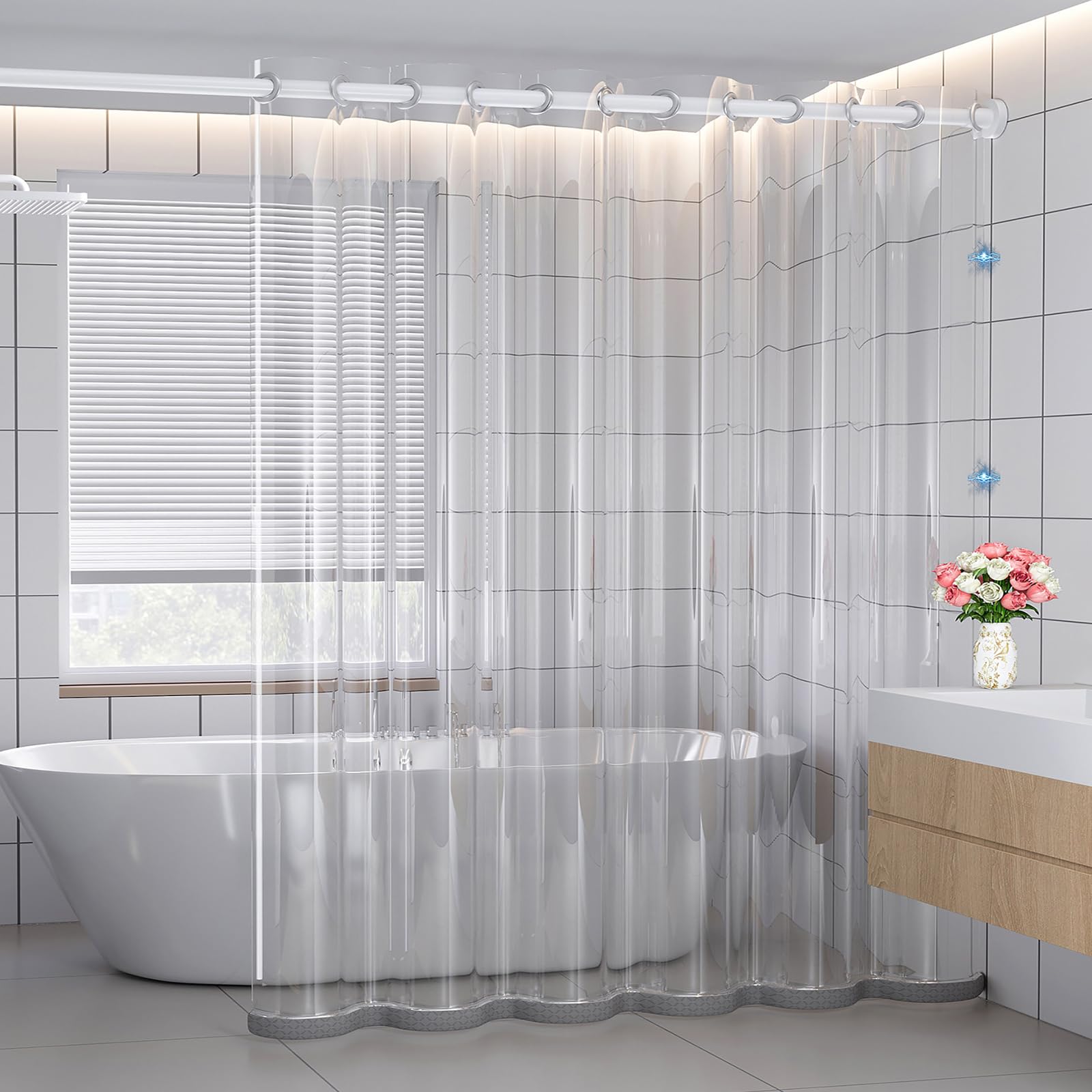 Genérico Cortina de Ducha de EVA Transparente Cortinas de Baño Impermeables | Hebilla lateral desmontable, fondo pesado para evitar que se balancee, fácil de limpiar