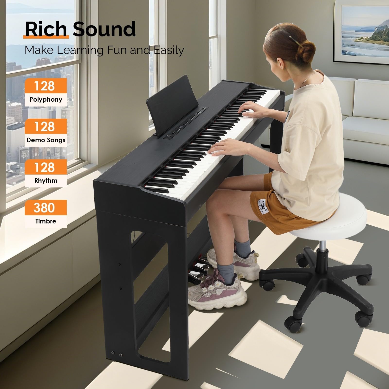 LEADZM Pianoforte Digitale a 88 Tasti, Tastiera Completamente Pesata, Pianoforte Elettrico con MIDI USB, Audio Bluetooth e Altoparlanti Stereo, 128 Toni e Ritmi, Sistema a 3 Pedali (Nero)