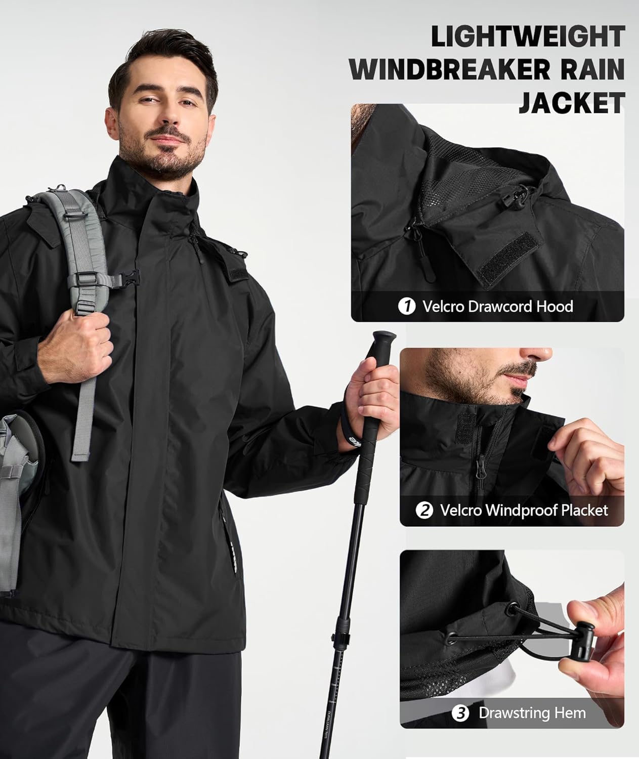 SWISSWELL Rain Suits for Men Waterproof Lightweight Windbreaker Jacket and Pants with Detachable Hood for Golf Hiking Travel - Image 8