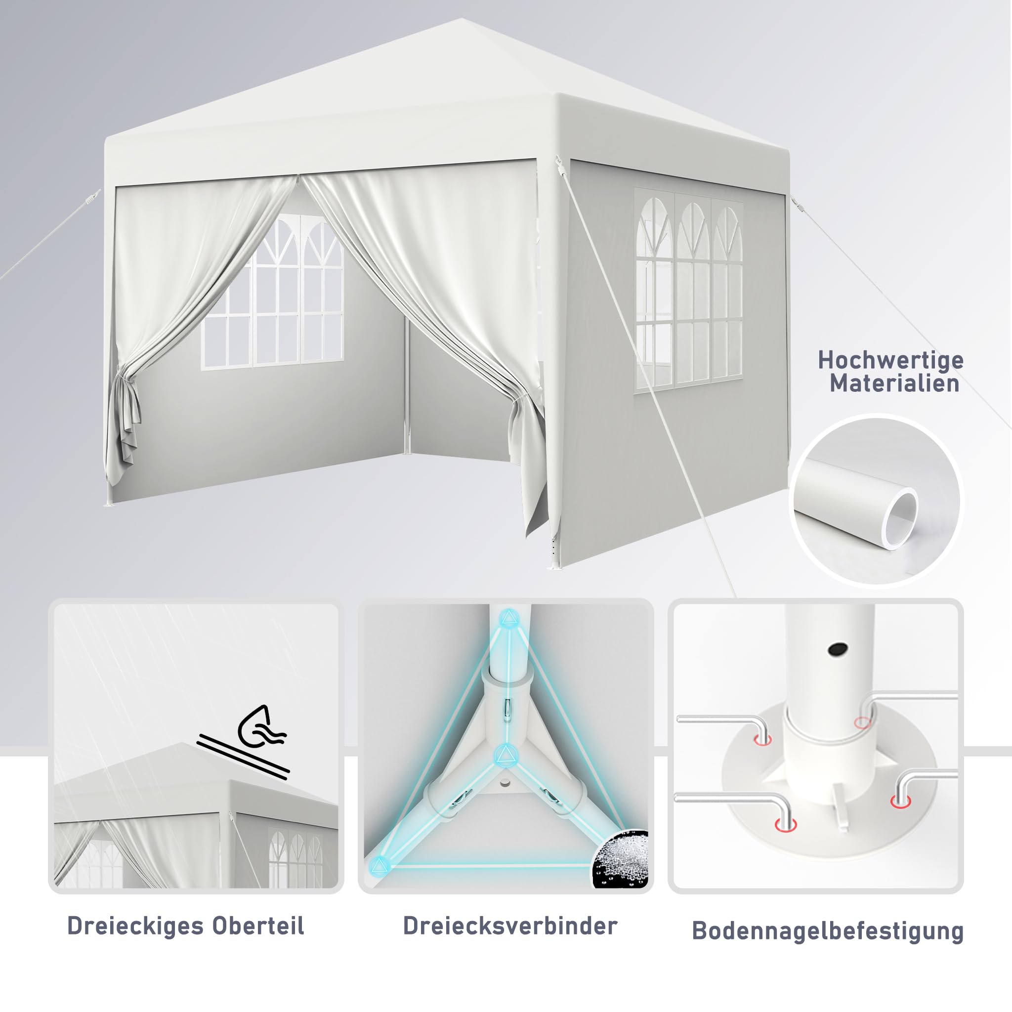 FIVMEN Gazebo Esterno Resistente da Giardino 3 x 6 m con Pannelli Laterali e Finestre in Poliestere Gazebi Tendone per Feste Protezione UV Impermeabile Tenda per Esterni, Bianco
