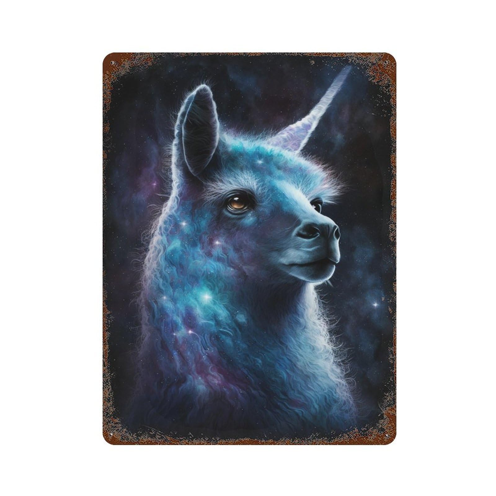 Galactic Llama Art Print-1 15.7"x11.8" Rustic Tin Plaque, Retro Wall Decor for Garage, Bar And Workshop Decor