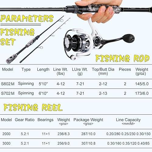 Miniatura 5 de Sougayilang Fishing Rod and Reel Combo, Stainless Steel Guides Fishing Pole with Spinning Reel Combo for Bass Fishing