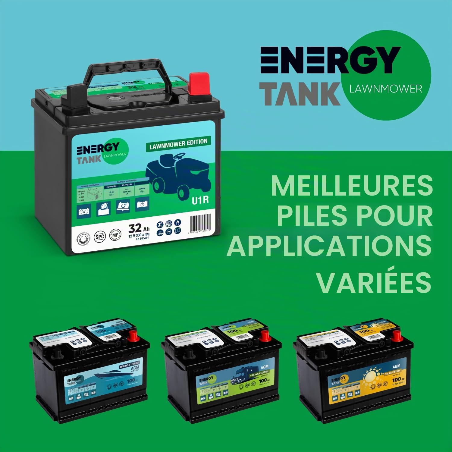 U1R Batterie Tracteur Tondeuse 12v 32ah | Puissance de sortie 400 A pour Démarrage Instantané - Longue Durée de Vie