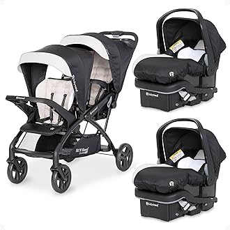 Sit N' Stand Tandem Double Stroller w/ 2 Pack EZ-Lift Plus Infant Car Seats, Khaki