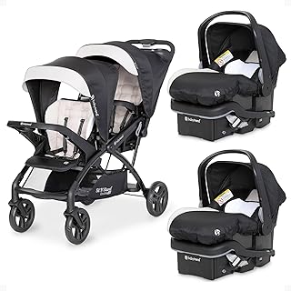Baby Trend Sit N' Stand Tandem Double Stroller w/ 2 Pack EZ-Lift Plus Infant Car Seats, Khaki