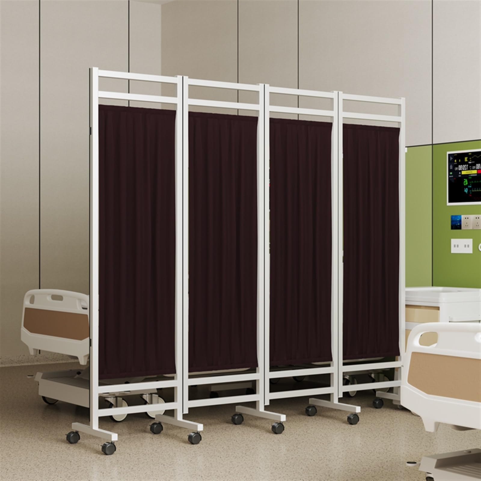 Schermo divisorio Medico a 4 Pannelli, Alto 1,8 m, su Ruote, autoportante, per studi Medici, cliniche e ospedali, Parete Mobile temporanea, Bianco.