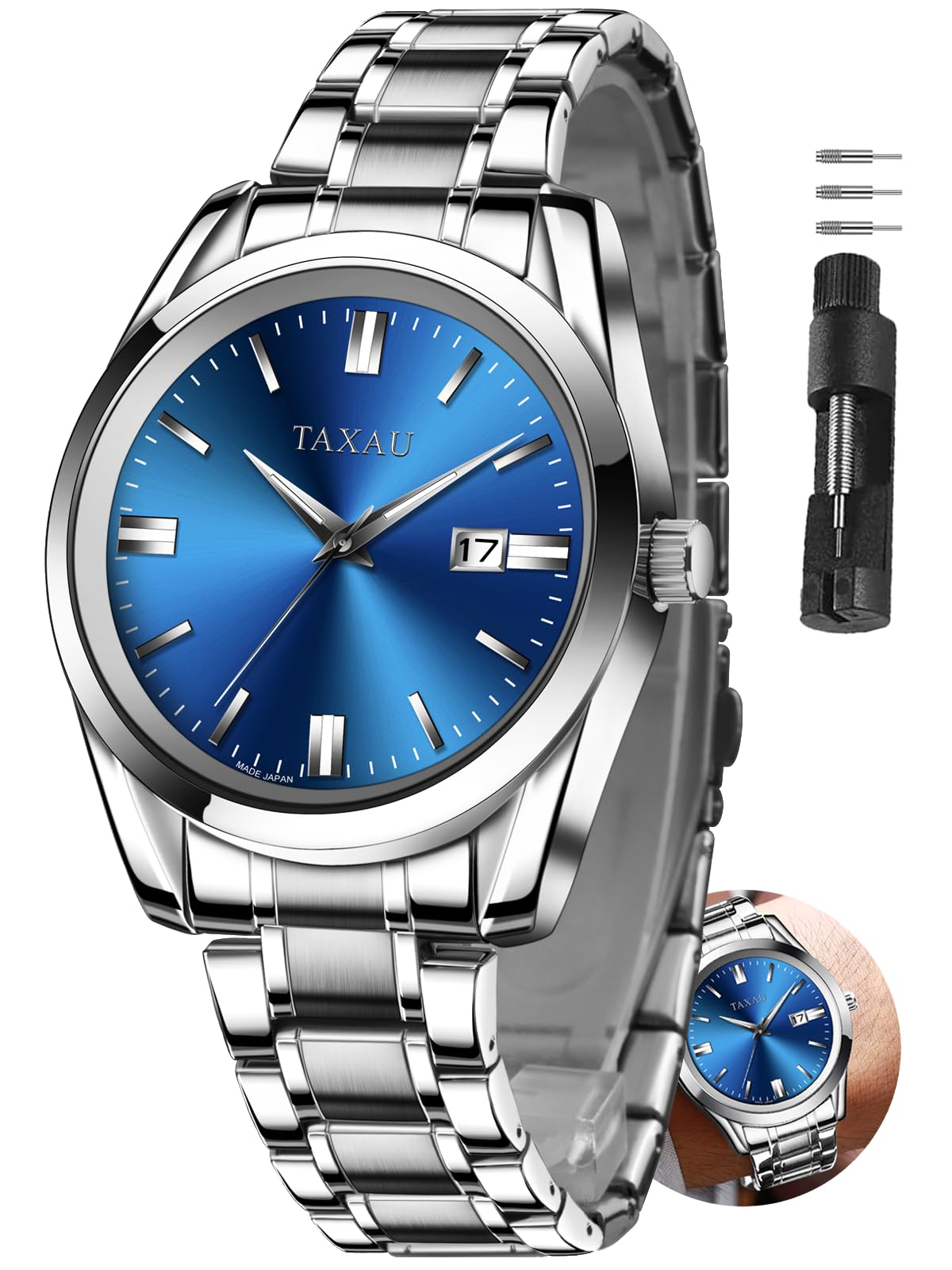 Taxau Wasserdicht Edelstahl Kleid Luxus Business Multifunktion Leuchtend Datum Geschenk Herrenuhr