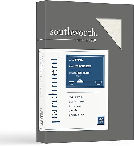 Southworth Papel especial pergamino, 8 12" x 11", 32 libras, marfil, paquete de 250 Southworth Papel especial pergamino, 8 12" x 11", 32 libras, marfil, paquete de 250